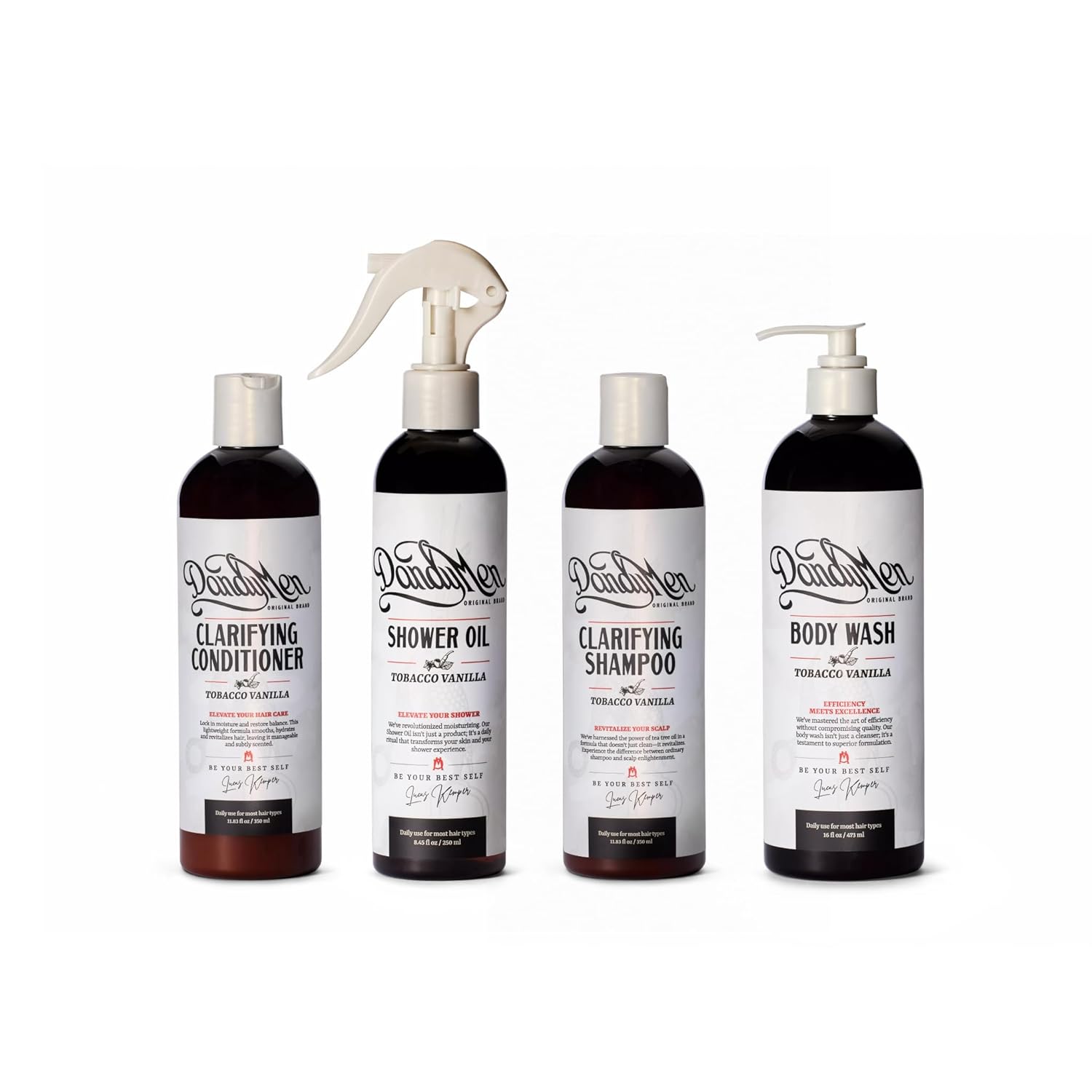 Men’s Shower Set – Shampoo, Conditioner, Body Wash & Shower Oil – Cleansing & Moisturizing Grooming Kit for Hair & Skin (Tobacco Vanilla)