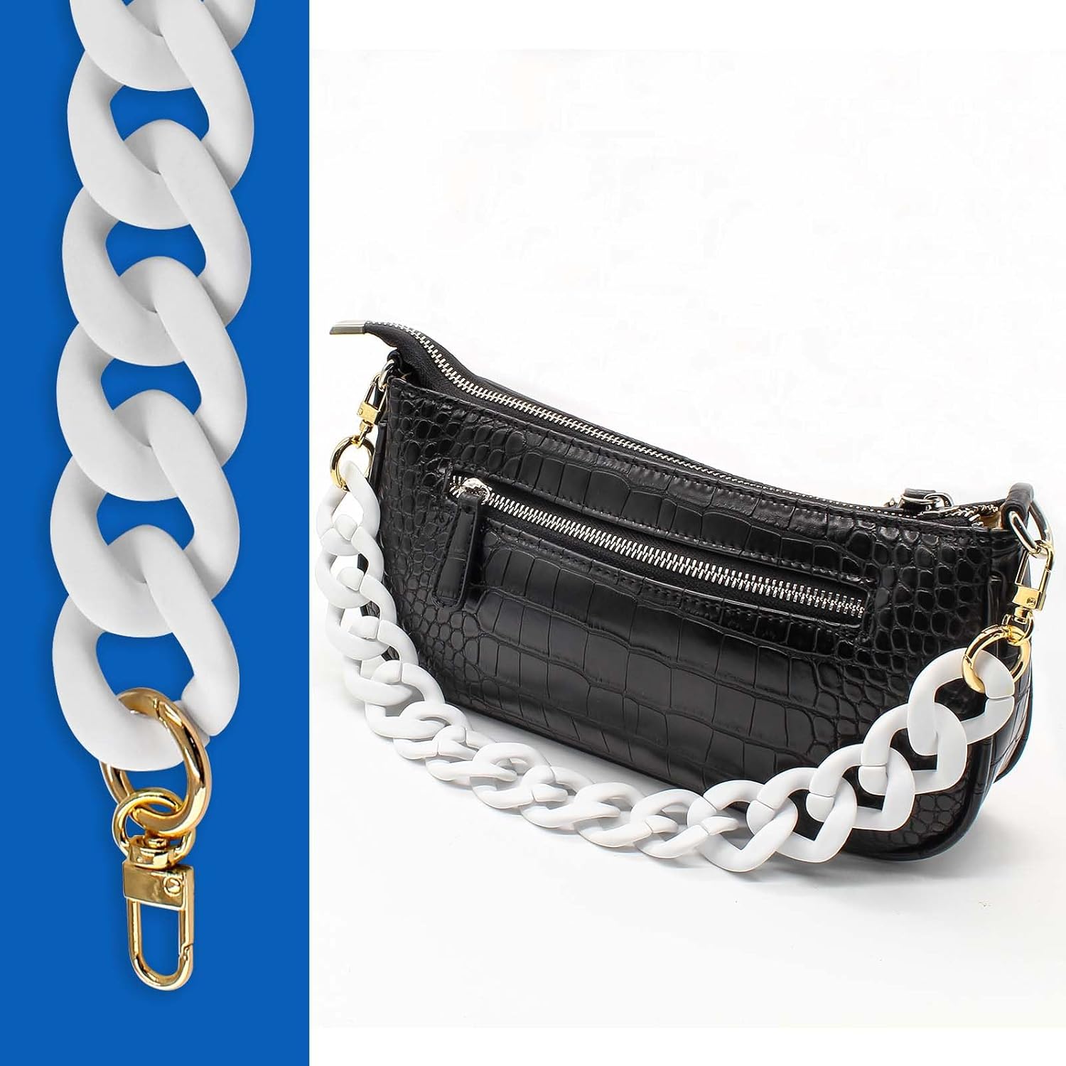 Luomorgo 1 Pc Acrylic Purse Chain Handbag Strap, White Acrylic Chain Strap Replacement, Adjustable Purse Chain Handles for Shoulder Bags, Clutch Purse DIY Crafts (17.7" Length) - Image 7