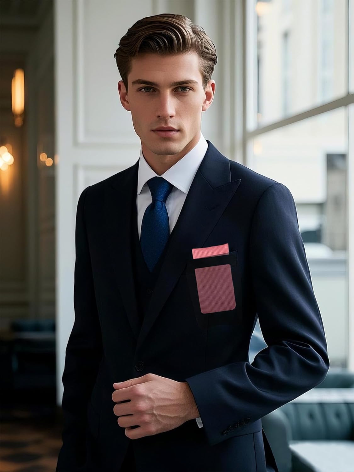 Pocket Squares for Men Solid Handkerchief with Pocket Square Holder for Church Wedding Graduation - Image 4