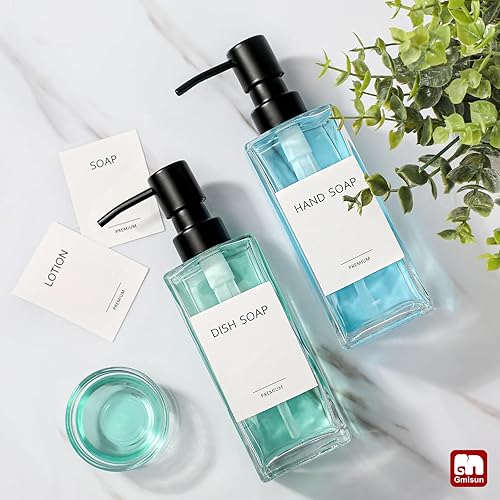 Miniatura 6 de GMISUN Dispensador de jabón de vidrio con bomba de acero inoxidable, dispensador de jabón de manos transparente para baño, dispensador de jabón de