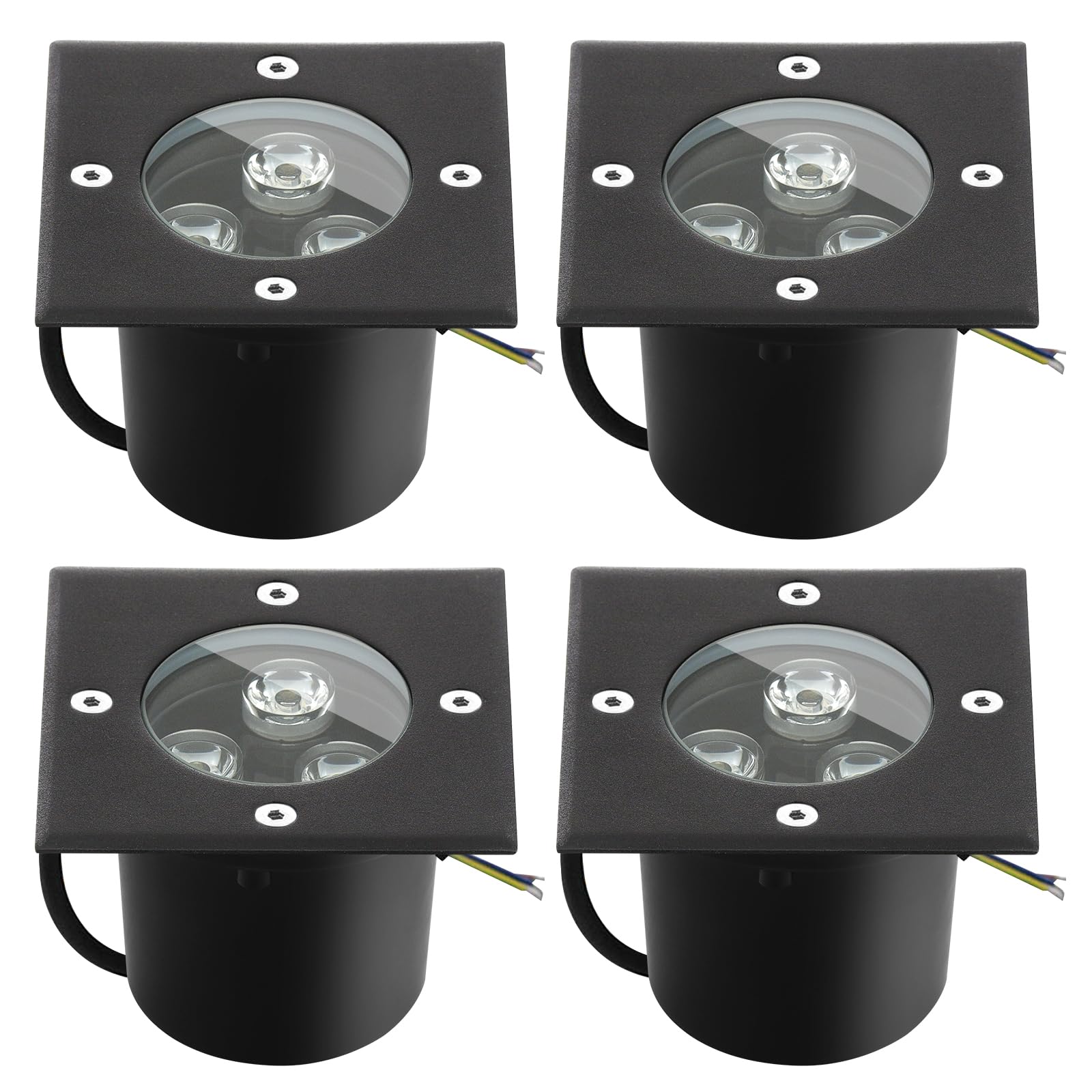 Faretti Incasso Esterni 4Pack 3W 270 Lumen Faretto Led da Incasso 230V AC IP65 Faretti Led Esterno LED Faretto Calpestabile, Bianco Caldo Segnapasso Led esterno, 3000K Quadrato Nero