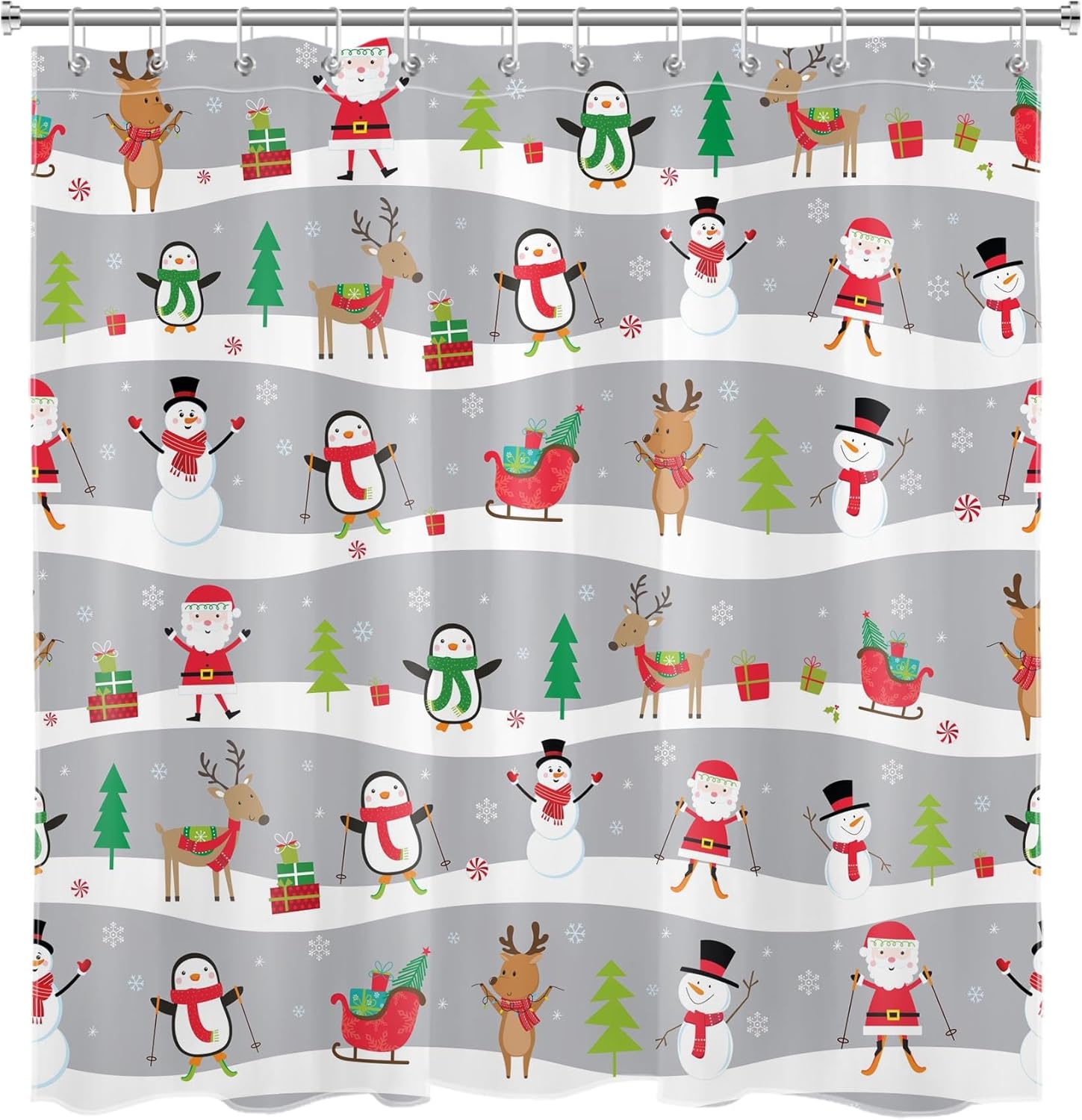 HVEST Christmas Shower Curtain for Kids Bathroom Decor, Cute Santa Claus Penguin Snowman Elk Shower Curtain with Hooks Set Snow Winter Polyester Waterproof Fabric Bath Accessories,72x72 Inches