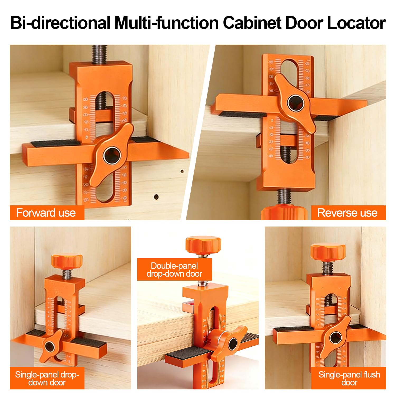 2-en-1 Positionneur d'Installation de Porte d'Armoireréglable en Hauteur, Gabarit de Percage, Forets 6/8/10 mm, pour Porte d'Armoire, Compatible panneaux 7–40 mm, Manuel d'instructions illustré