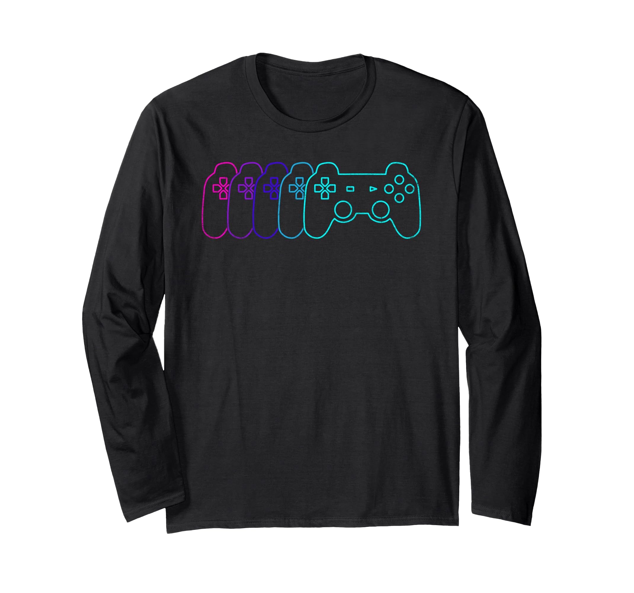 Vintage Distressed Video Games Gamer Boys Long Sleeve T-Shirt, Adult Unisex, Black, Large