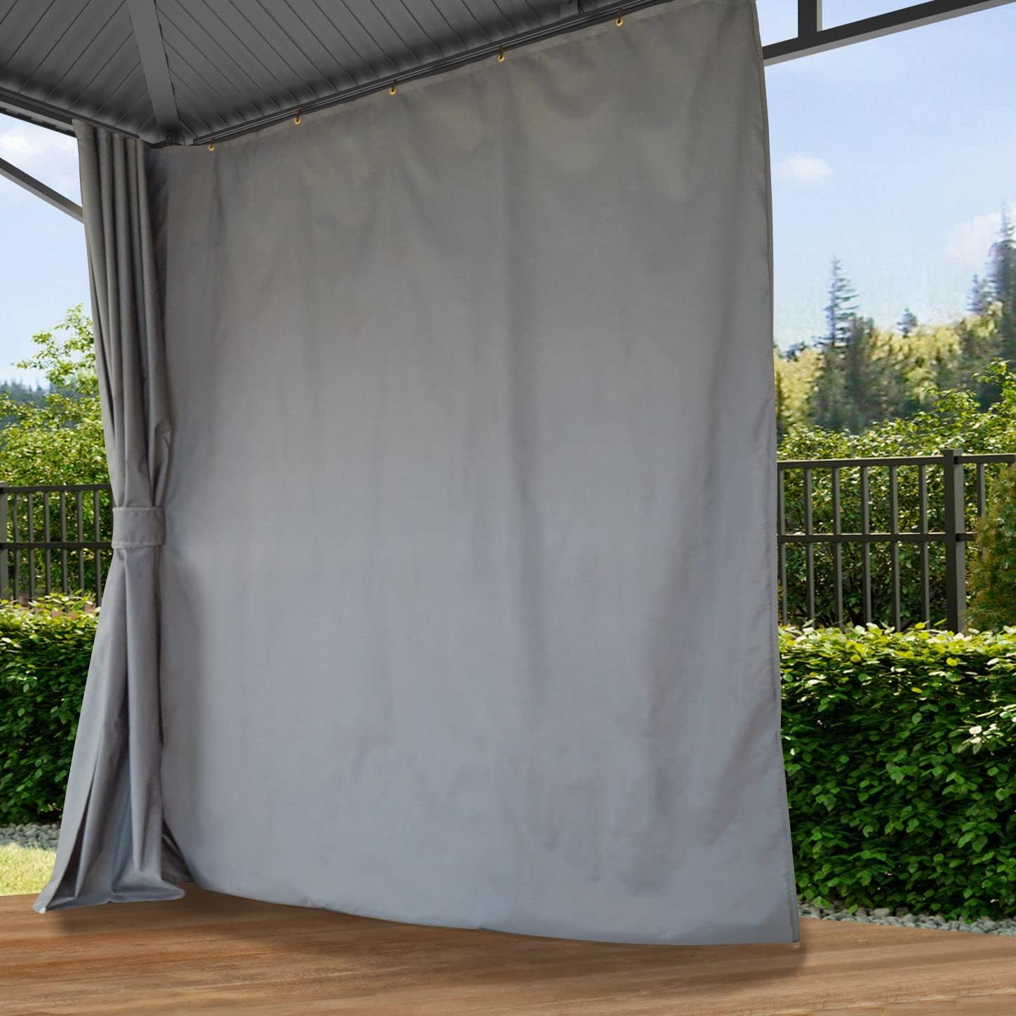 Gazebo with one side wall fully extended, providing privacy and shade