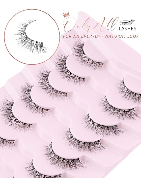 Onlyall Natural Lashes Wispy Lashes Natural Look False Eyelashes Soft Fluffy Fake Eyelashes 7 Pairs D1 Natural (6-13MM)
