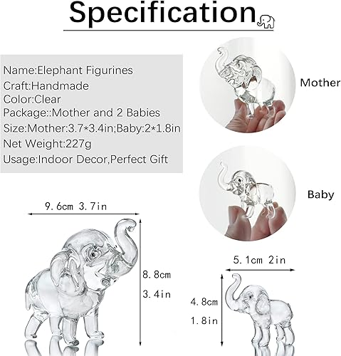 Miniatura 2 de HDCRYSTALGIFTS Juego de 3, figuras coleccionables de elefante de cristal, animales de la suerte, pisapapeles, decoración del hogar, centro de mesa