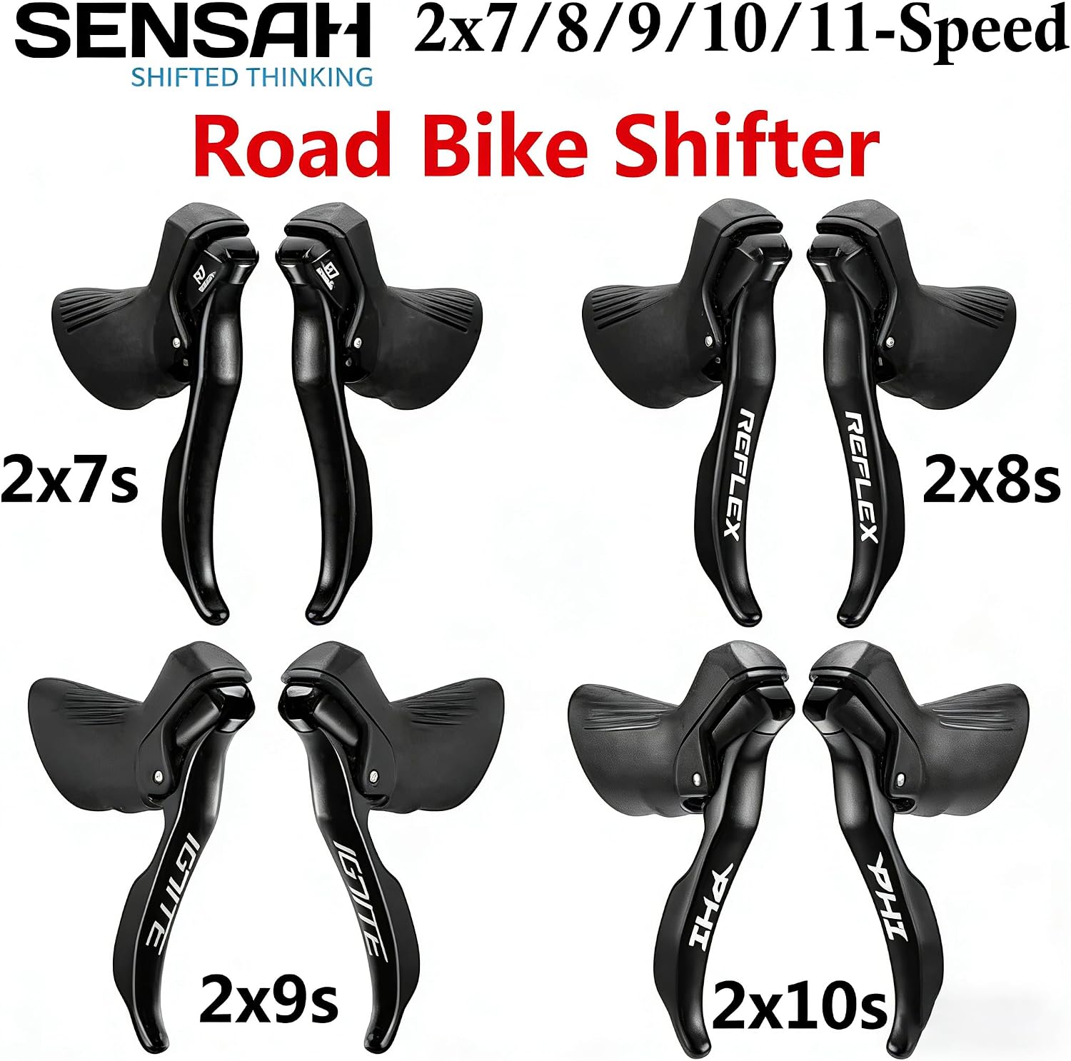 Road Bike Shifters 2X7/2X8/2X9/2X10/2X11 Speed Shifter Lever Brake Road Bike Front and Rear Derailleur Brake Lever with Cable Compatible for Shimano (2x7s: Compatible Tourney)
