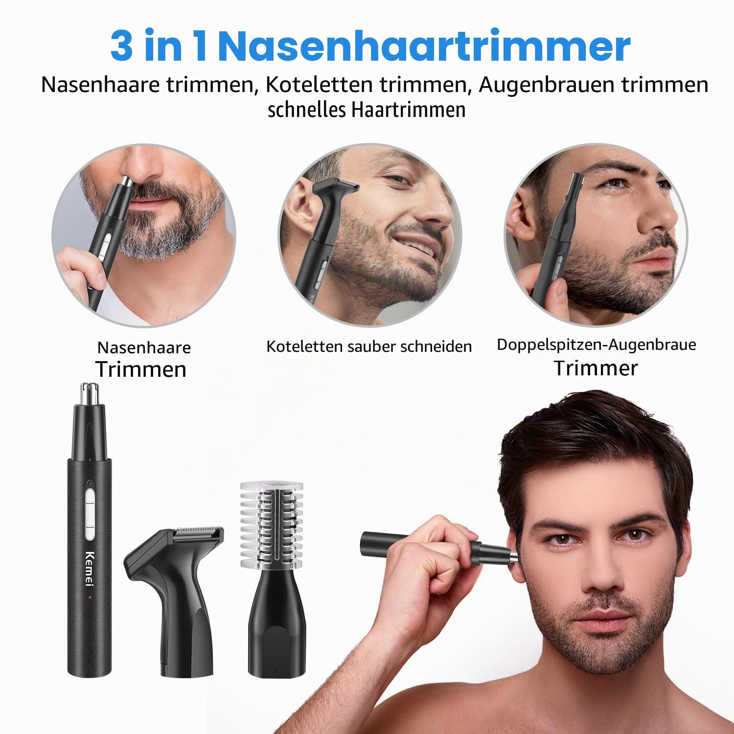 KEMEI Professionelle Haarschneidemaschinen für Männer, Schnurloser Barber Clipper Bartschneider Folienrasierer Nase Augenbrauen Ohrschneider Set, USB-Aufladung Elektrisches Haarschneiden Full Kit