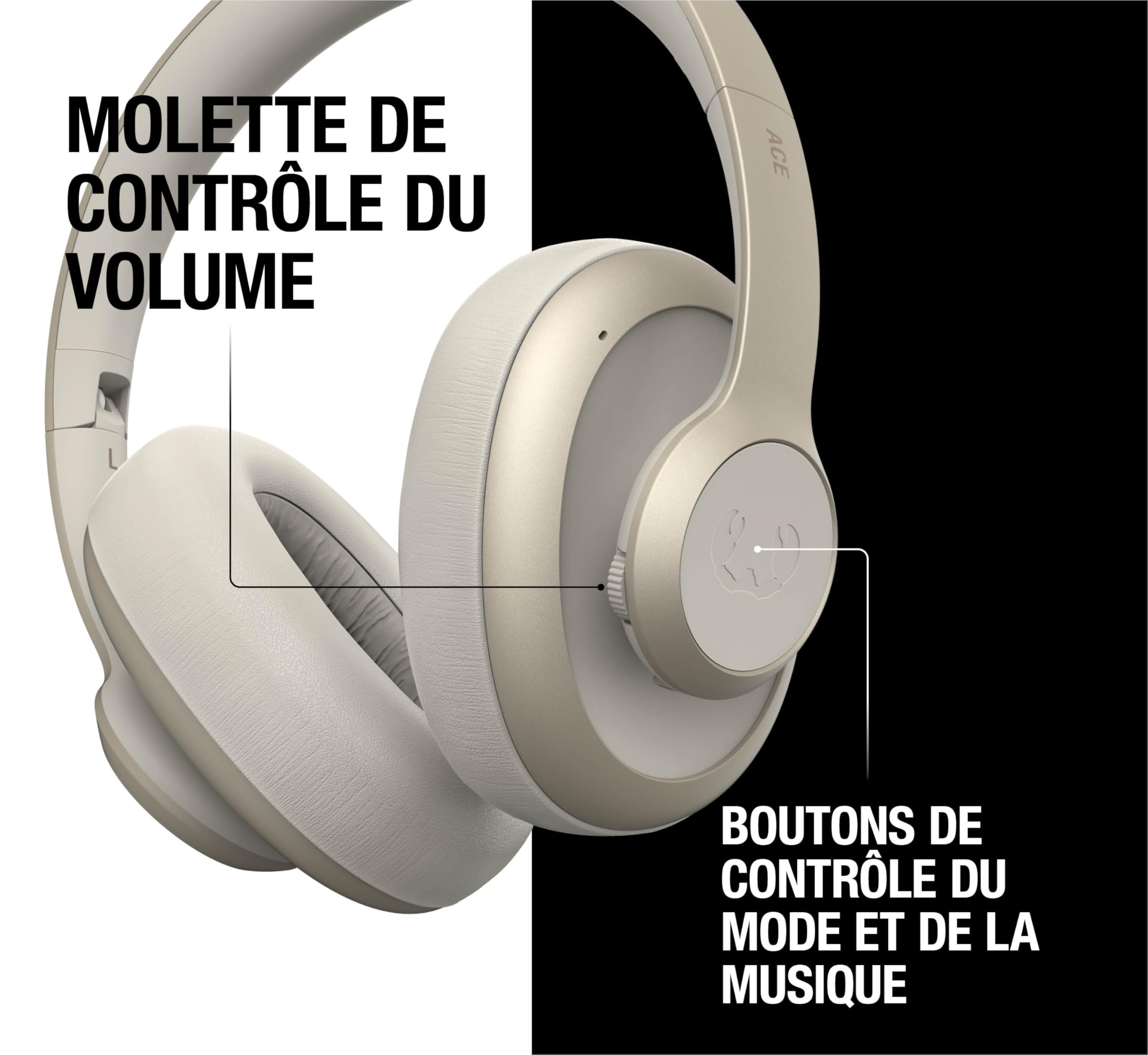 Fresh 'n Rebel Clam Ace Casque Bluetooth Supra-Auriculaire avec Réduction de Bruit Active Hybride, sans Fil, 60h d'autonomie, avec Microphone ENC, Charge Rapide, Réduction du Bruit du Vent (Beige)