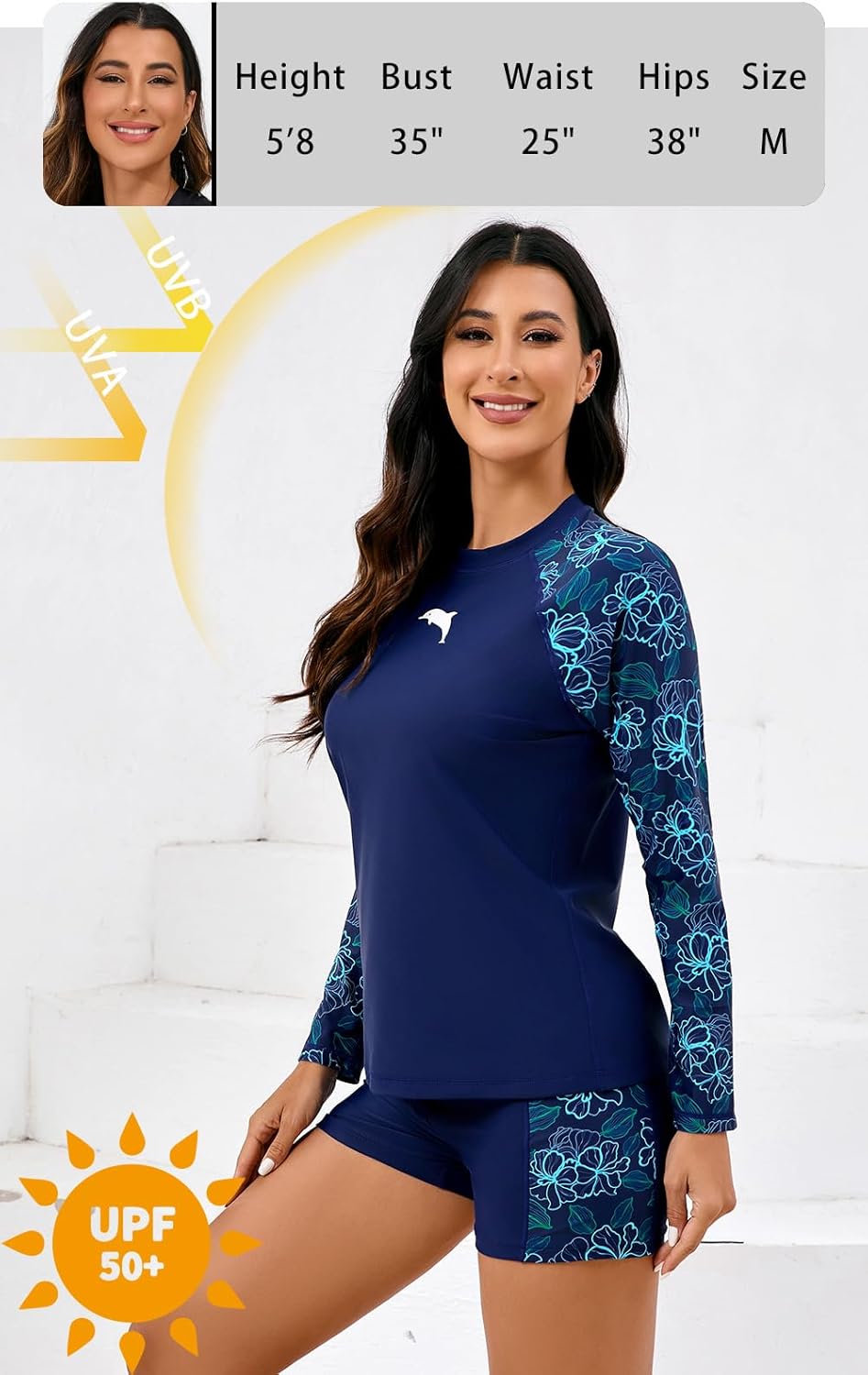 Halcurt Women's Built in Bra Rash Guard Long Sleeve Swimwear UPF 50 Two Piece Swim Shorts and Tops - Image 4