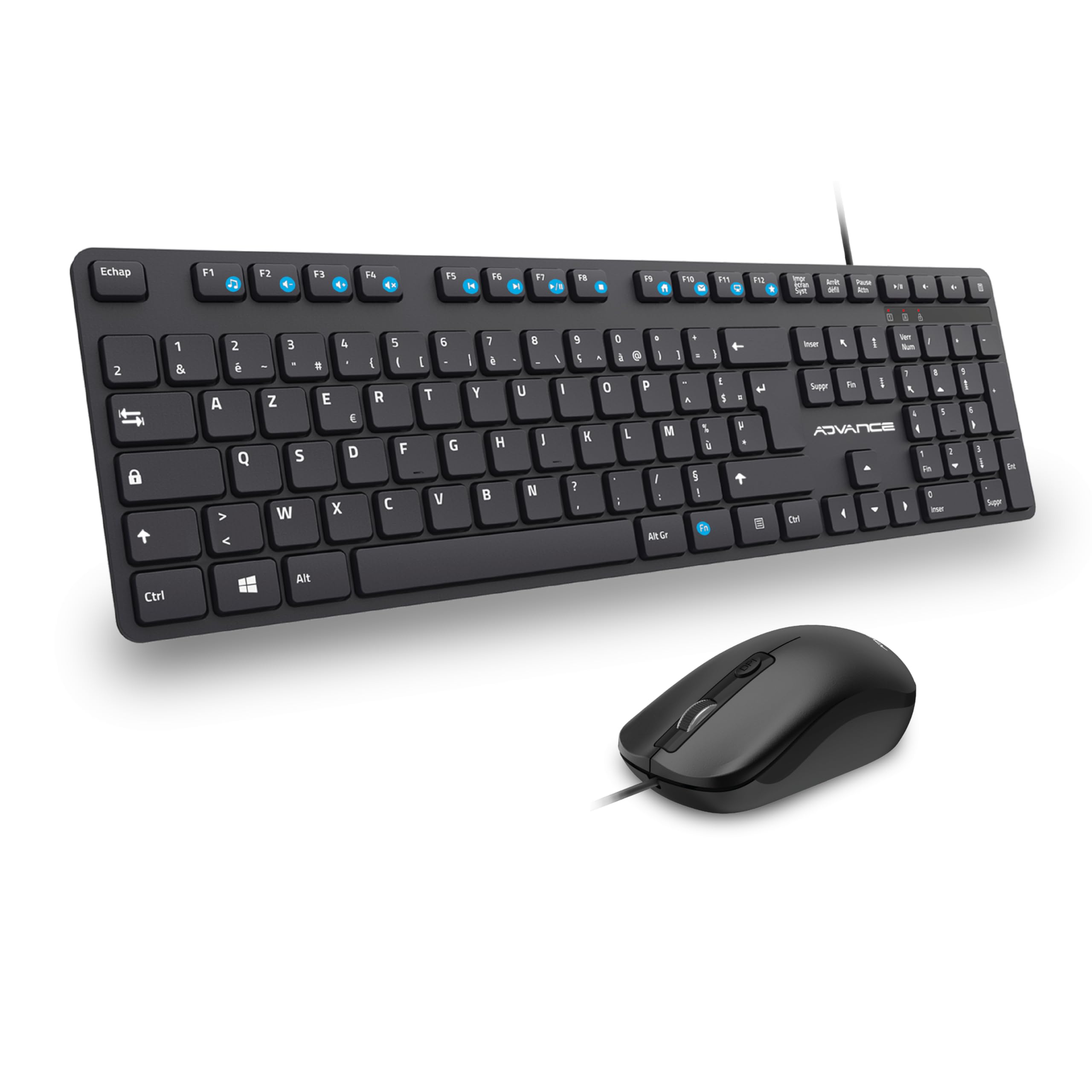 Workmate Plus : Kit Bureautique Complet pour PC/Portable/Clavier USB multimédia AZERTY + Souris USB 4 Boutons 2400 DPI/Touches et Clics Ultra Silencieux