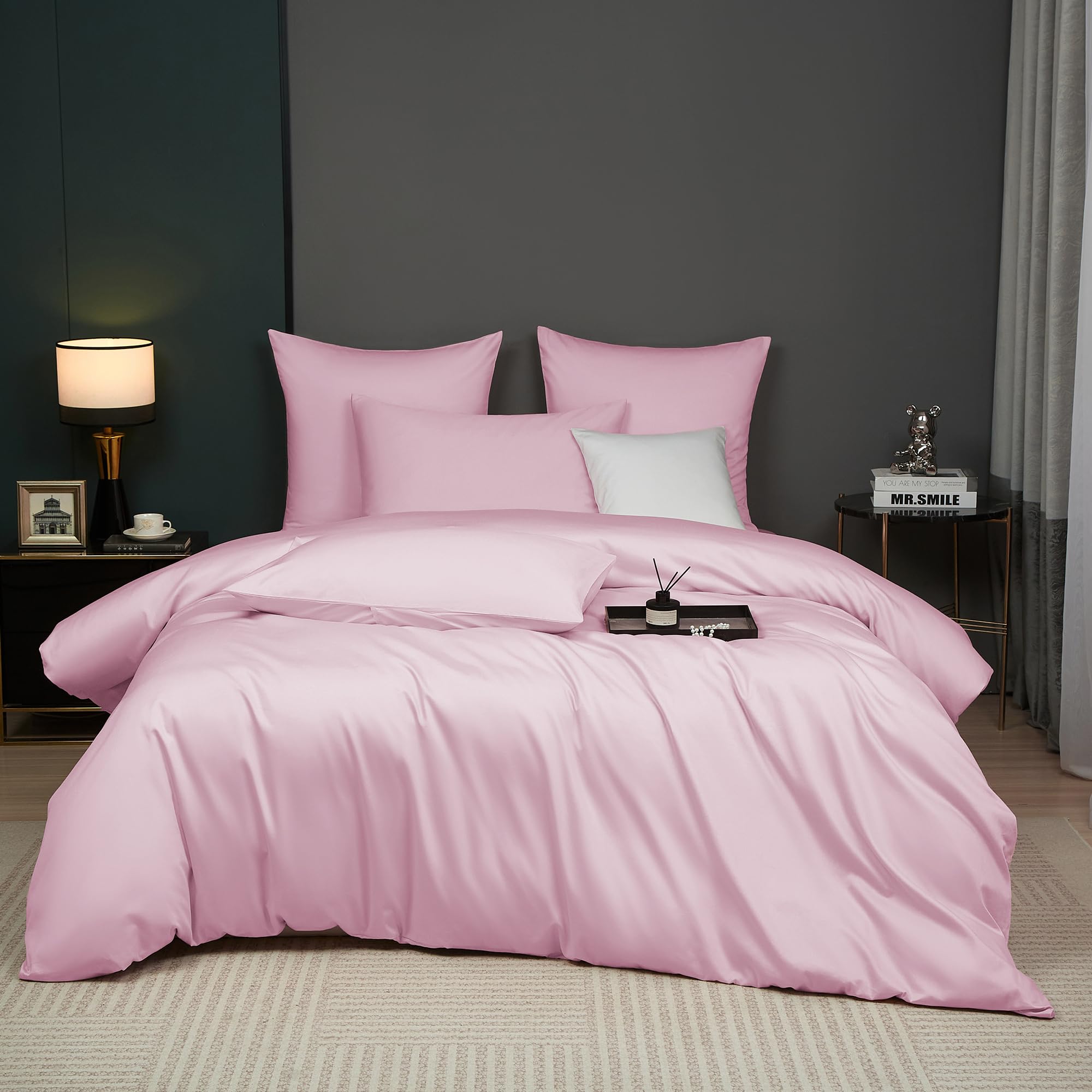 Luowei Biancheria da letto in cotone satinato, 135 x 200 cm, 100% cotone a fibra lunga, delicata sulla pelle, set di biancheria da letto con chiusura lampo e 1 federa 80 x 80 cm