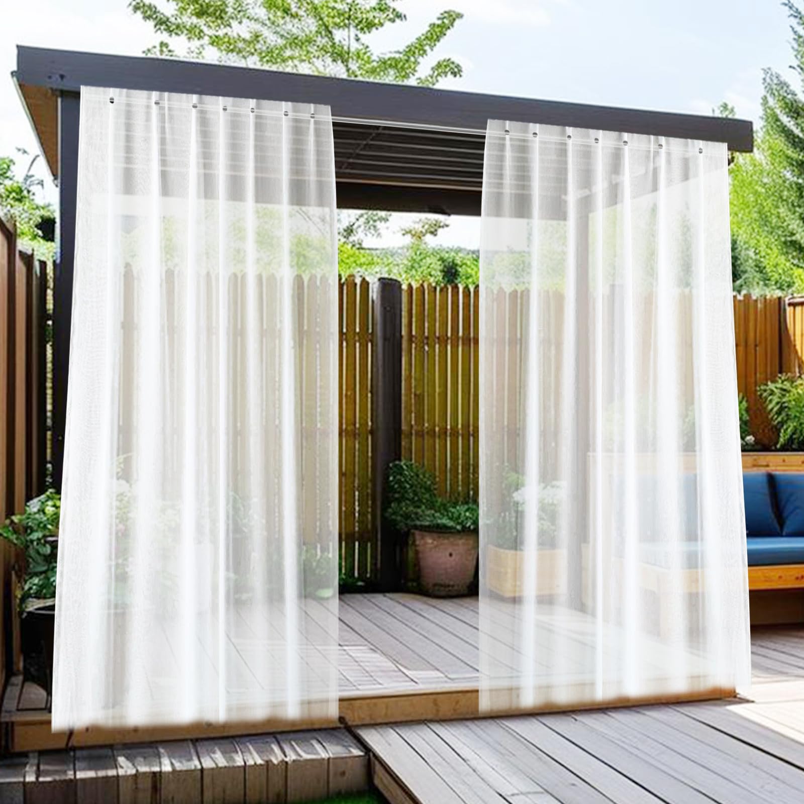 Rideau D'extérieur, Rideaux D'extérieur Transparents Résistants Aux Intempéries avec œillets, 2 Pièces de Rideau (L132 X H213 Cm), Rideaux de Balcon, Rideau Voilage Pour Pavillon, Salon, Terrasse