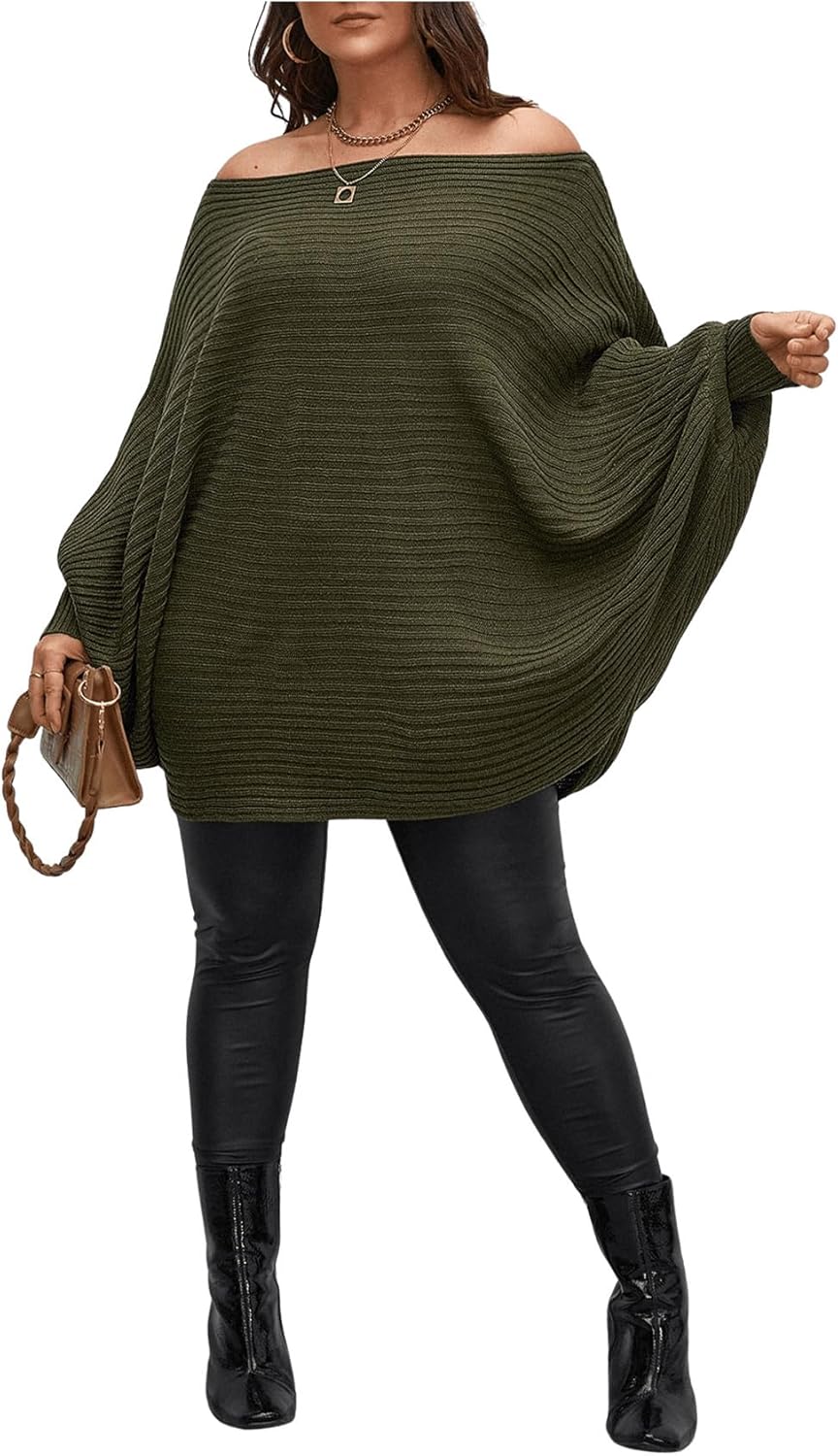 WDIRARA Women's Plus Size Off The Shoulder Long Sleeve Sweater Pullovers - Image 4