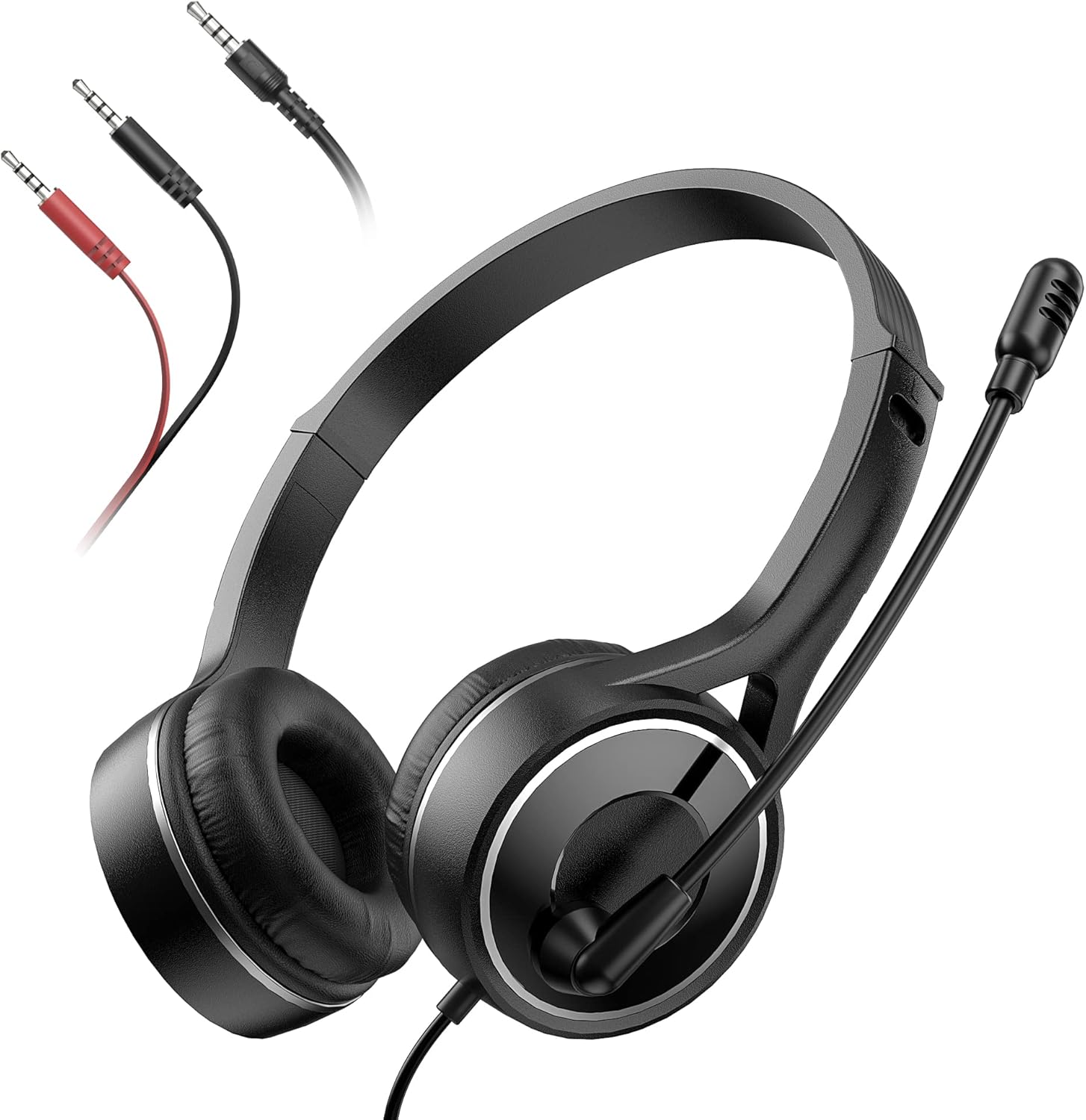 SVANTTO Headset with Microphone for PC, with Y-Adapter for Desktop Computer for School, 3.5mm for Phone and Laptop PC, Noise Cancelling Headphones with Microphone for Phone Meeting