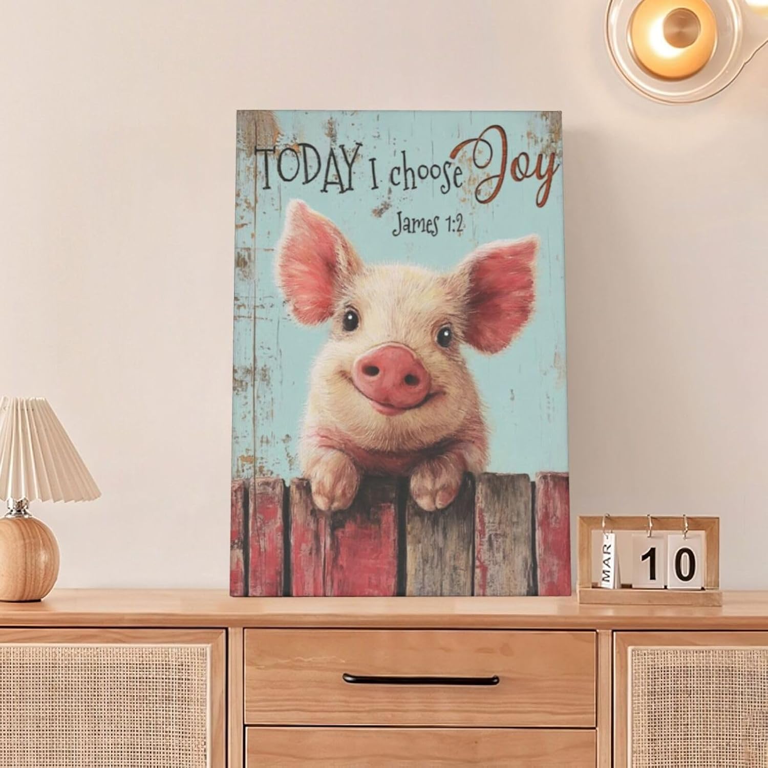 Farmhouse Pig Wall Decor Funny Pig Canvas Wall Art Rustic Pictures Painting Vintage Farm Animal Home Decoration Artwork Framed Gifts for Women Girl Living Room Bedroom Bathroom Office 16"x24"
