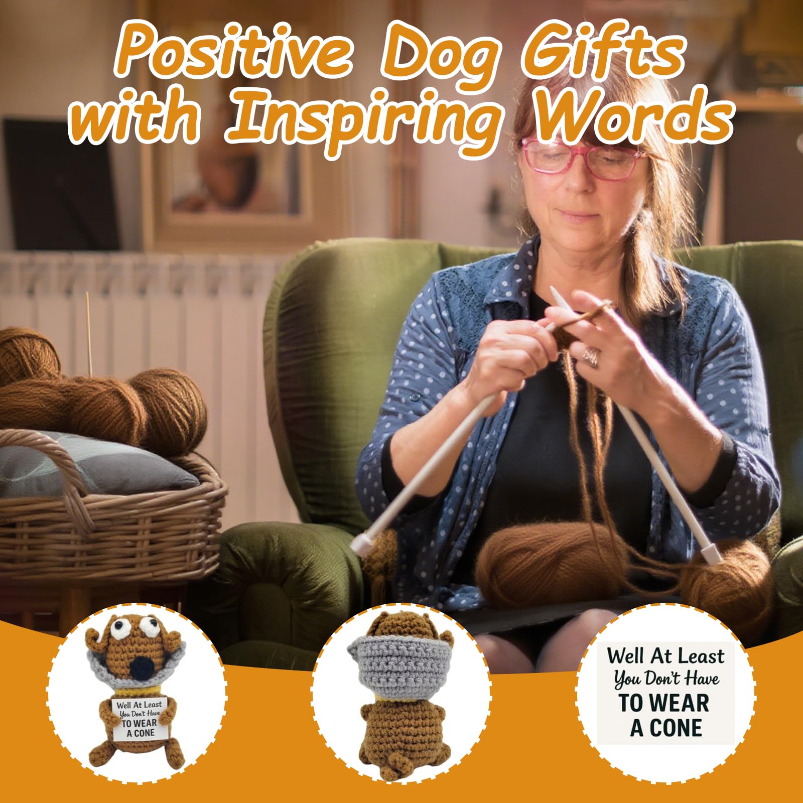 Qubitly Well at Least You Don’t Have to Wear a Cone, Funny Crochet Dog Get Well Gift, Emotional Support Dog - Image 3