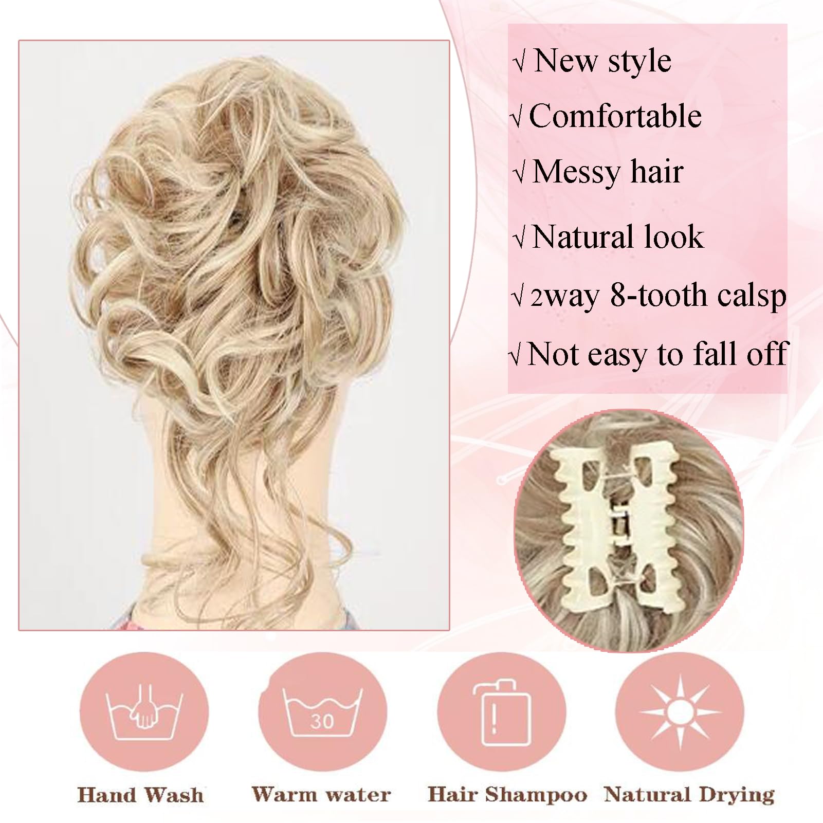 Claw Clip Messy Bun Hairpiece Curly Wavy Ponytail Tousled Updo Donut Chignon Synthetic Hair Extensions for Women Girls (#27M613) - Image 2