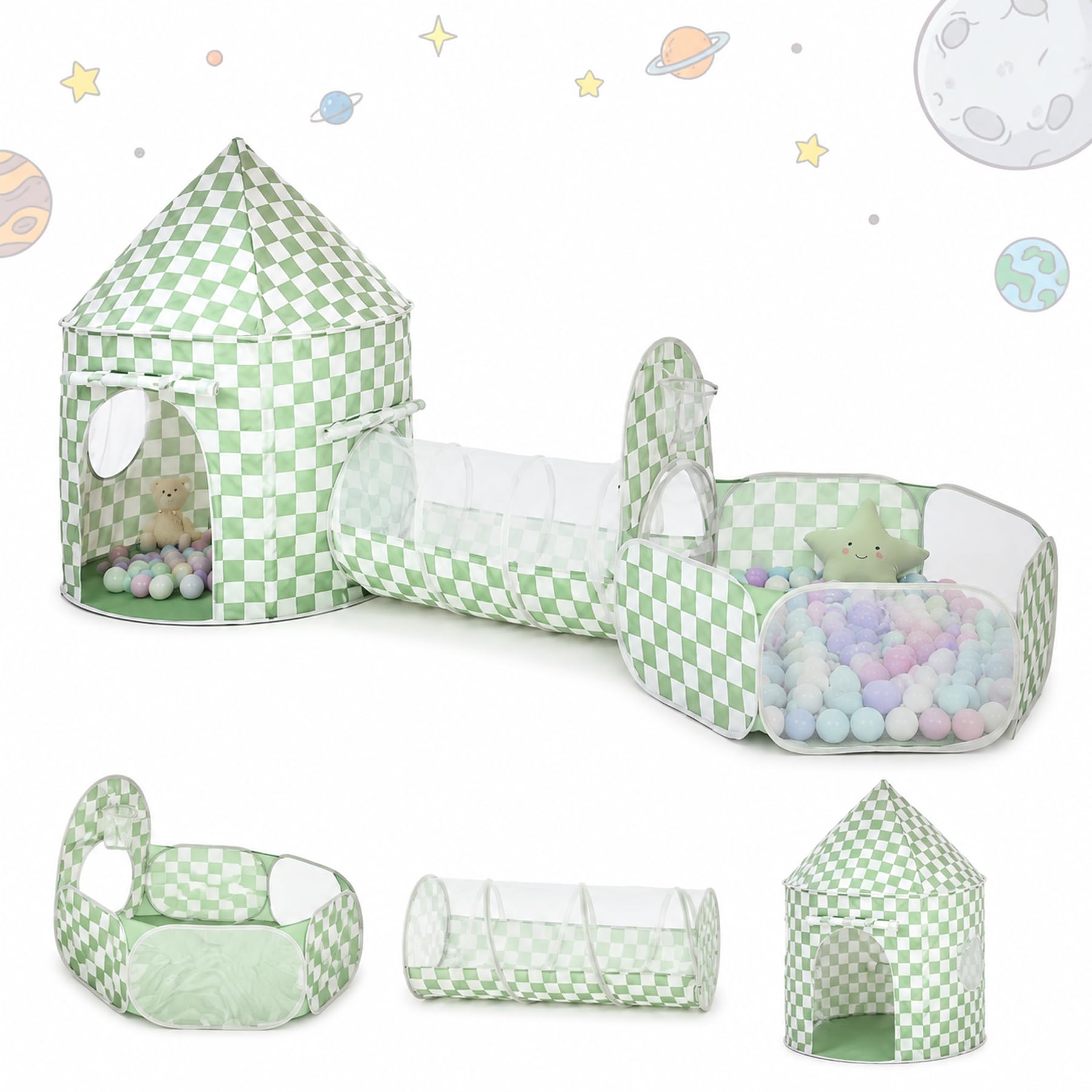 SISTICKER Pop Up Kids Play Tent Indoor with Tunnel & Ball Pit