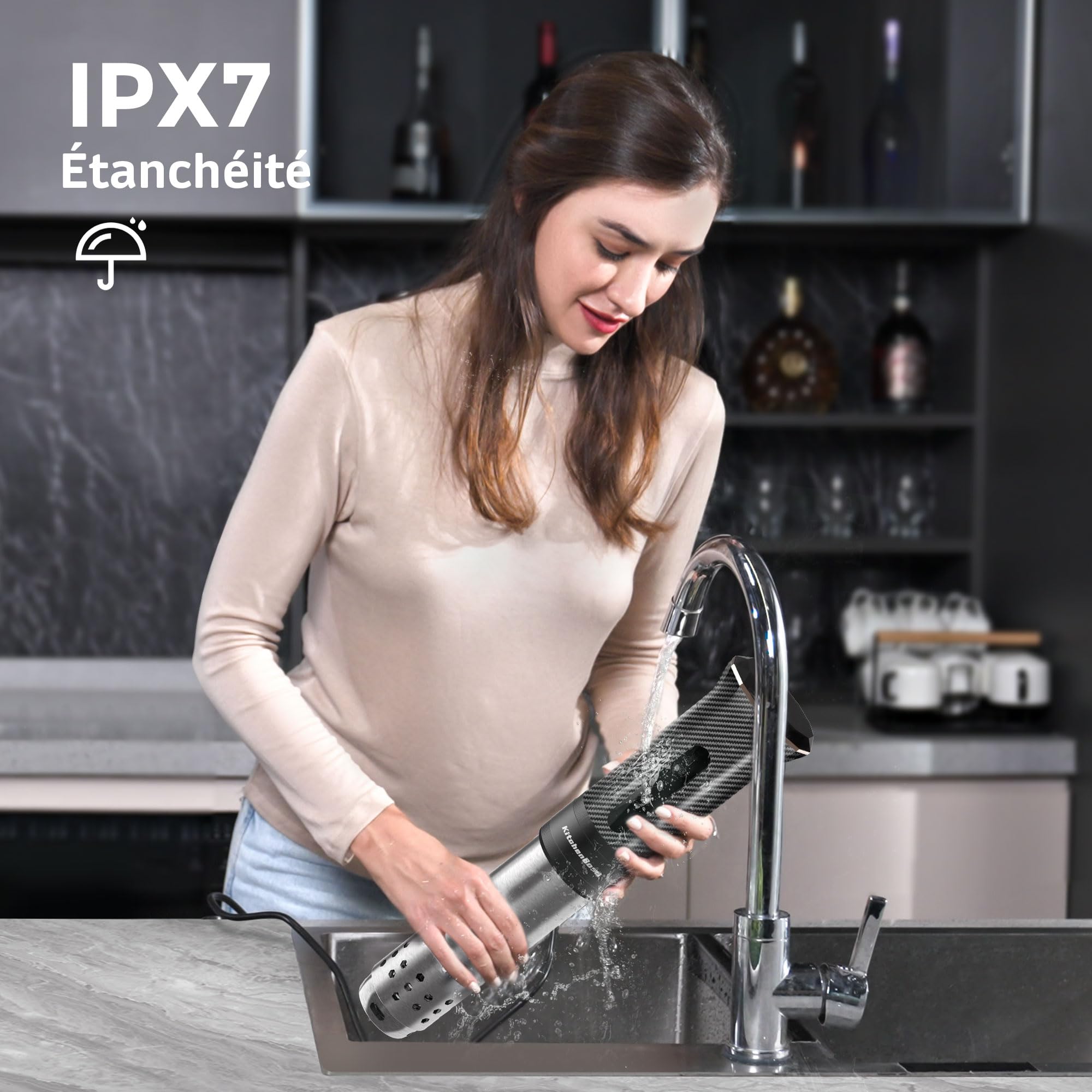KitchenBoss Thermoplongeur Cuisson Sous Vide WiFi: Cuisson Sous Vide de Contrôle Précis de la Température, Cuisinière Thermostat Réglable, APP Contrôle, IPX7 Imperméable, LED Display Silencieux 1100W