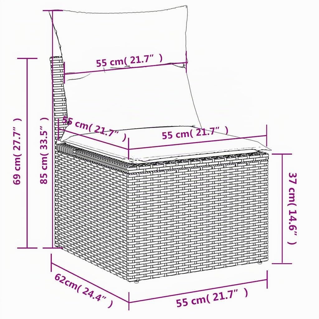 vidaXL Sofá de Jardín sin Reposabrazos con Cojines, Sillón de Exterior, Sofá Modular, Asiento para Patio Terraza Balcón, Ratán PE Gris Claro
