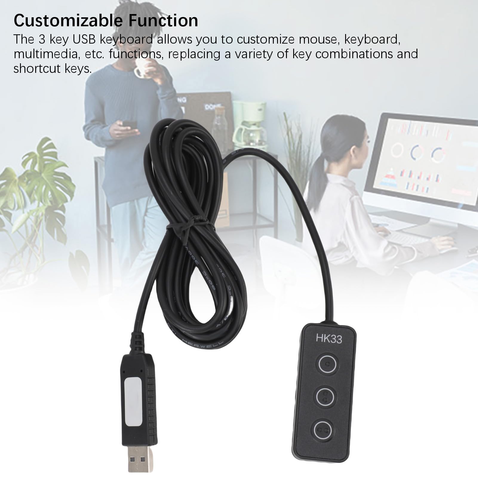 Aramox Clavier Macro USB à 3 Touches, Braille et Magnétique (Black)