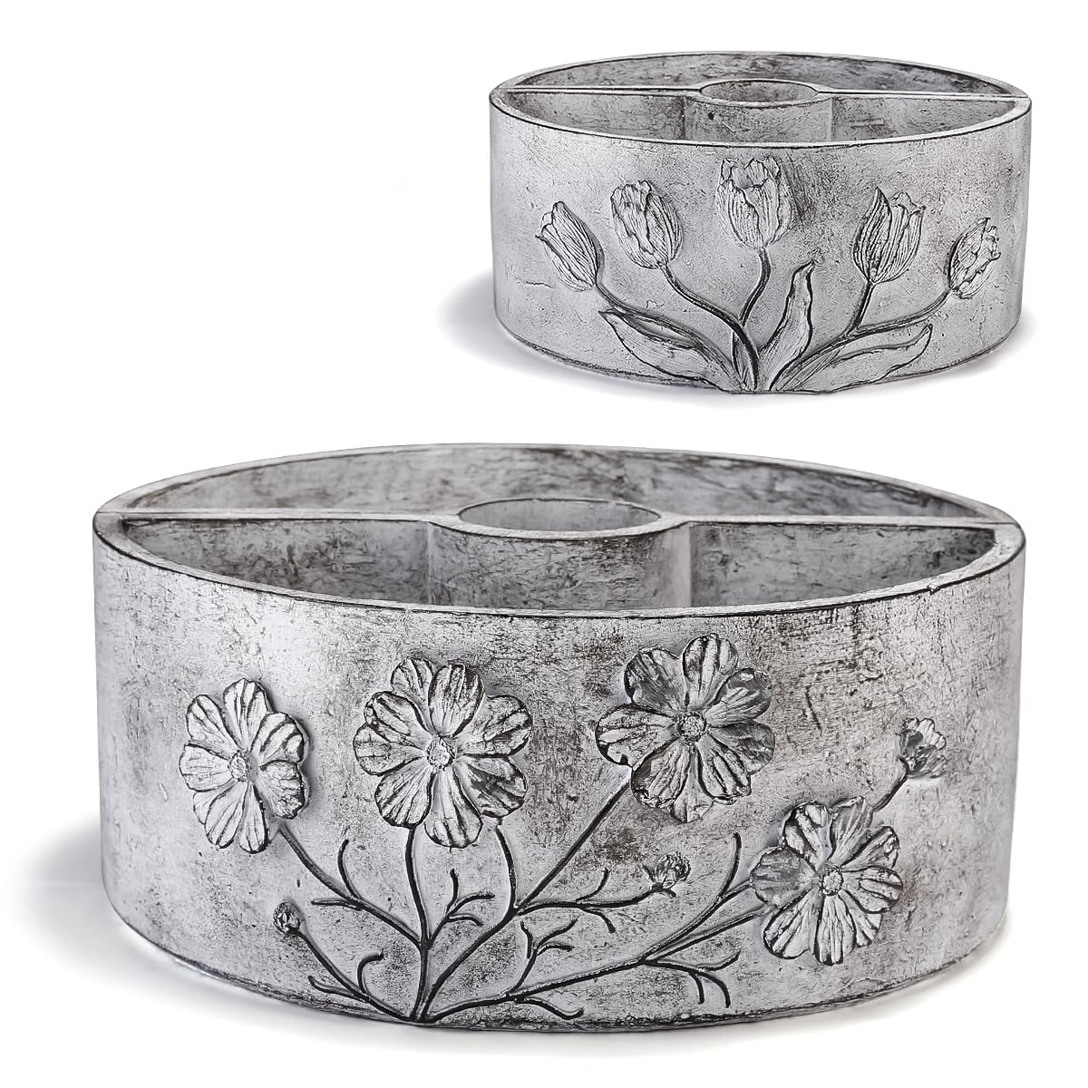 MCCKLE Patio Umbrella Planter 2 PCS Wrap Around Umbrella Planter Carving with Umbrella Hole Half Round Flower Pot Outdoors（11.41 * 11.41 * 4.72inch） for Terrace Tables(Grey)