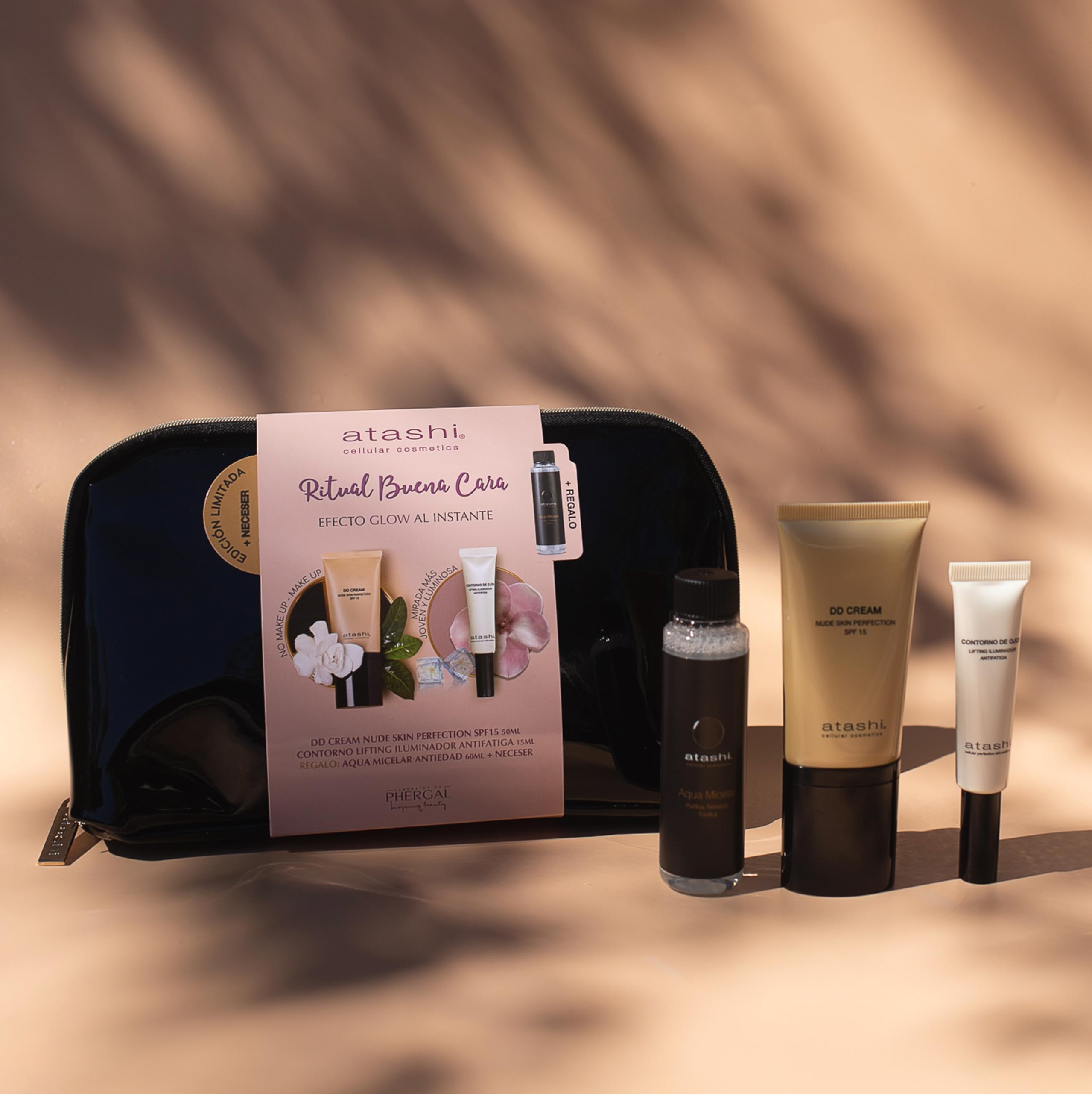 Atashi | DD Cream Nude Skin Perfection + Augenkontur Lifting Illuminating + Antialterung Mizellenwasser | Reduziert Falten, Lifting-Effekt | Reduziert Tränensäcke | Reinigenden, Beruhigenden
