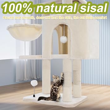 Cat Tree Tower with Hammock,40Cat Trees for Indoor Cats Large Adult(White)