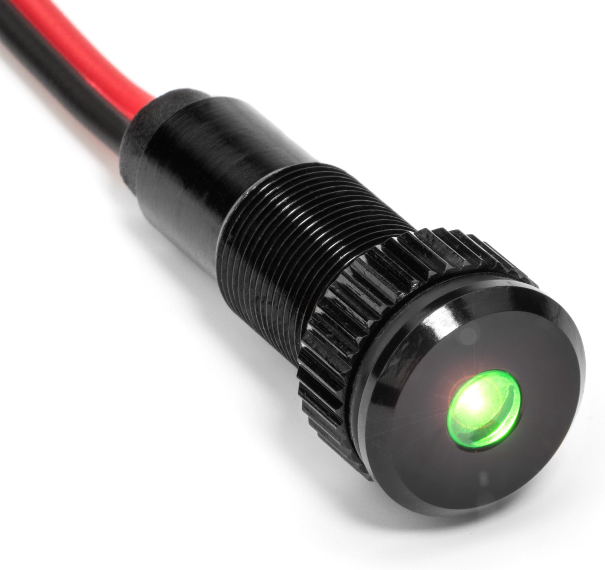 PLUG-N-PLAY Instrument Cluster LED Indicator Light Dash Bulbs. Aluminum Pilot Lights. Color Acrylic Lens. Flush Panel Mount 5/16" 8mm 12V for Speedometer Odometer Tachometer (Black Bezel, Green LED)