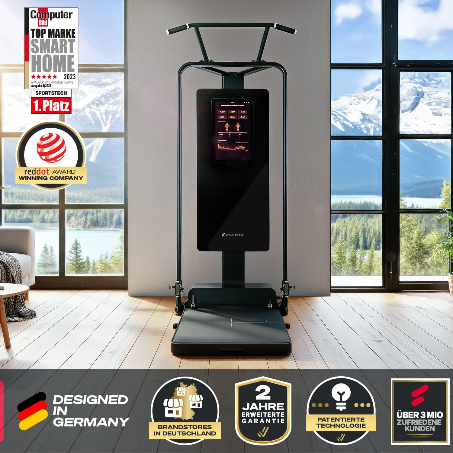 Sportstech sGym Pro – multifunktionale klappbare Kraftstation für Zuhause, 21" Display, 400+ Übungen, 13-Fach verstellbare Kabelzüge, Spotter, inkl.1 Jahr STL-App, platzsparend, Ganzkörpertraining