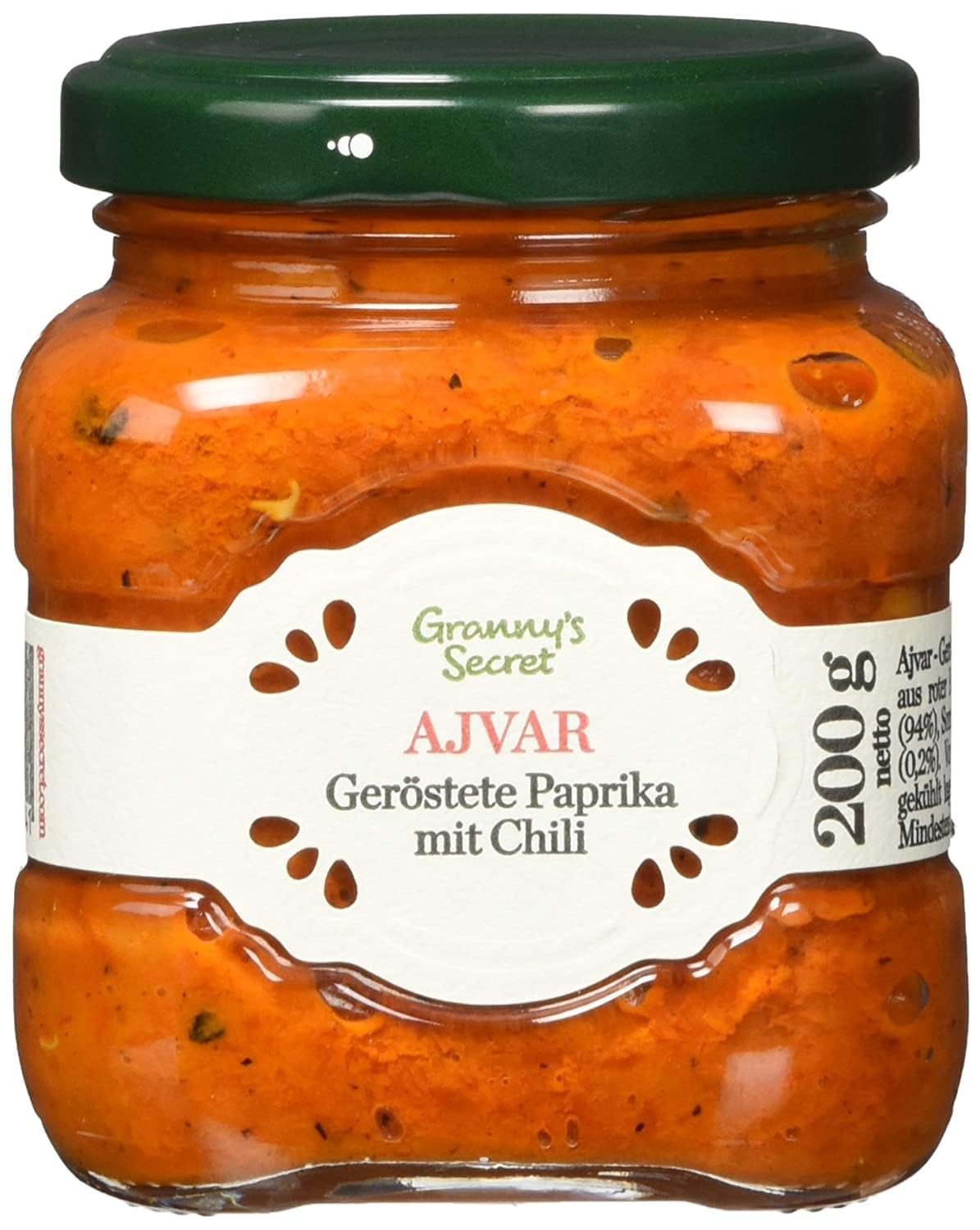 Granny's Secret Ajvar, pimientos asados, pimientos asados ​​con chile, pimientos asados ​​con tomates y chiles, paquete de 3 (3x200g)