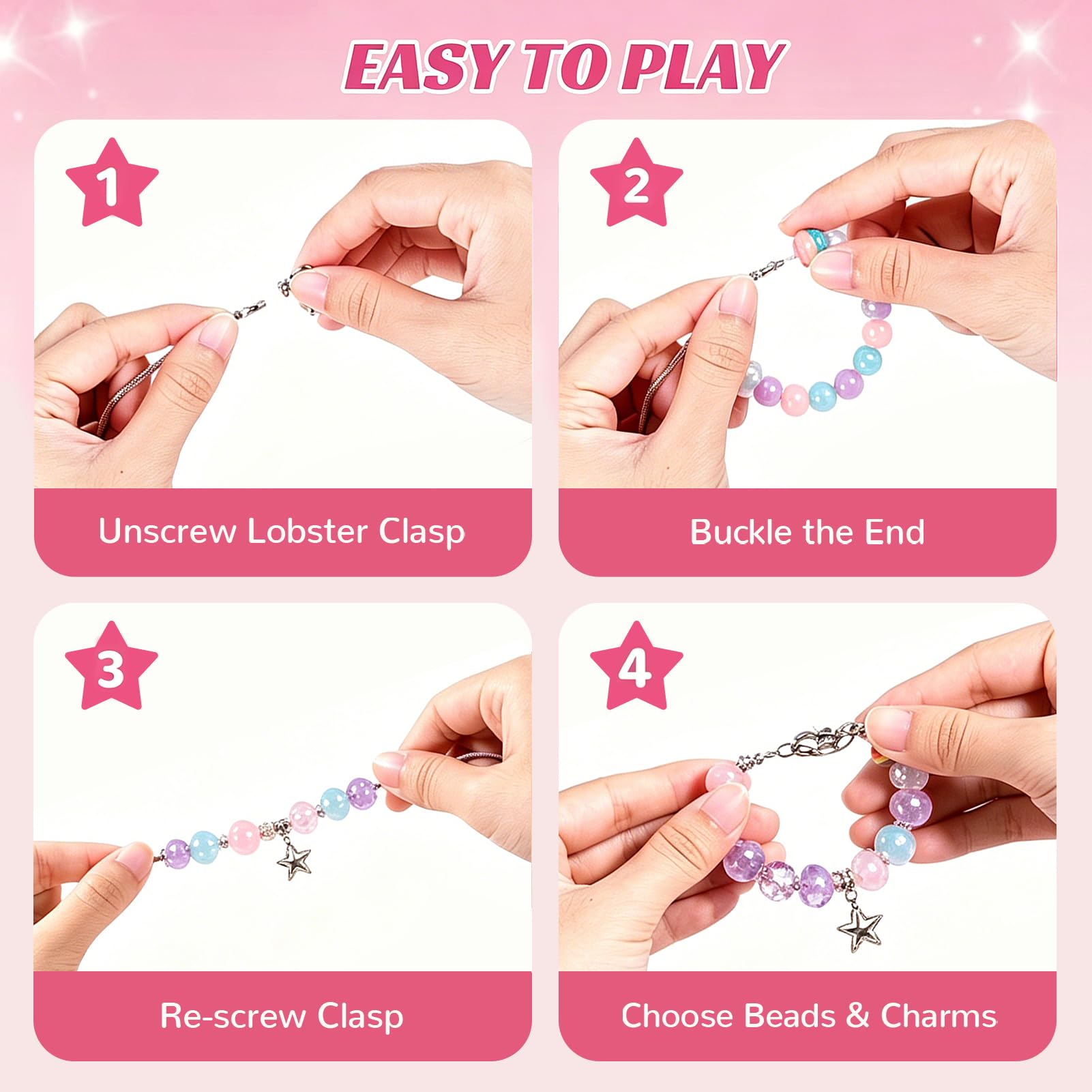 JeeMoien Charm Armband Bastelset Für Mädchen 5 6 7 8–12, Freundschaftsarmband Set DIY Schmuck Bastelset Geburtstagsgeschenk Spielzeug Für 6 7 8 9 10 11 Jährige Mit Tragbarer Schmuckbox, Rosa