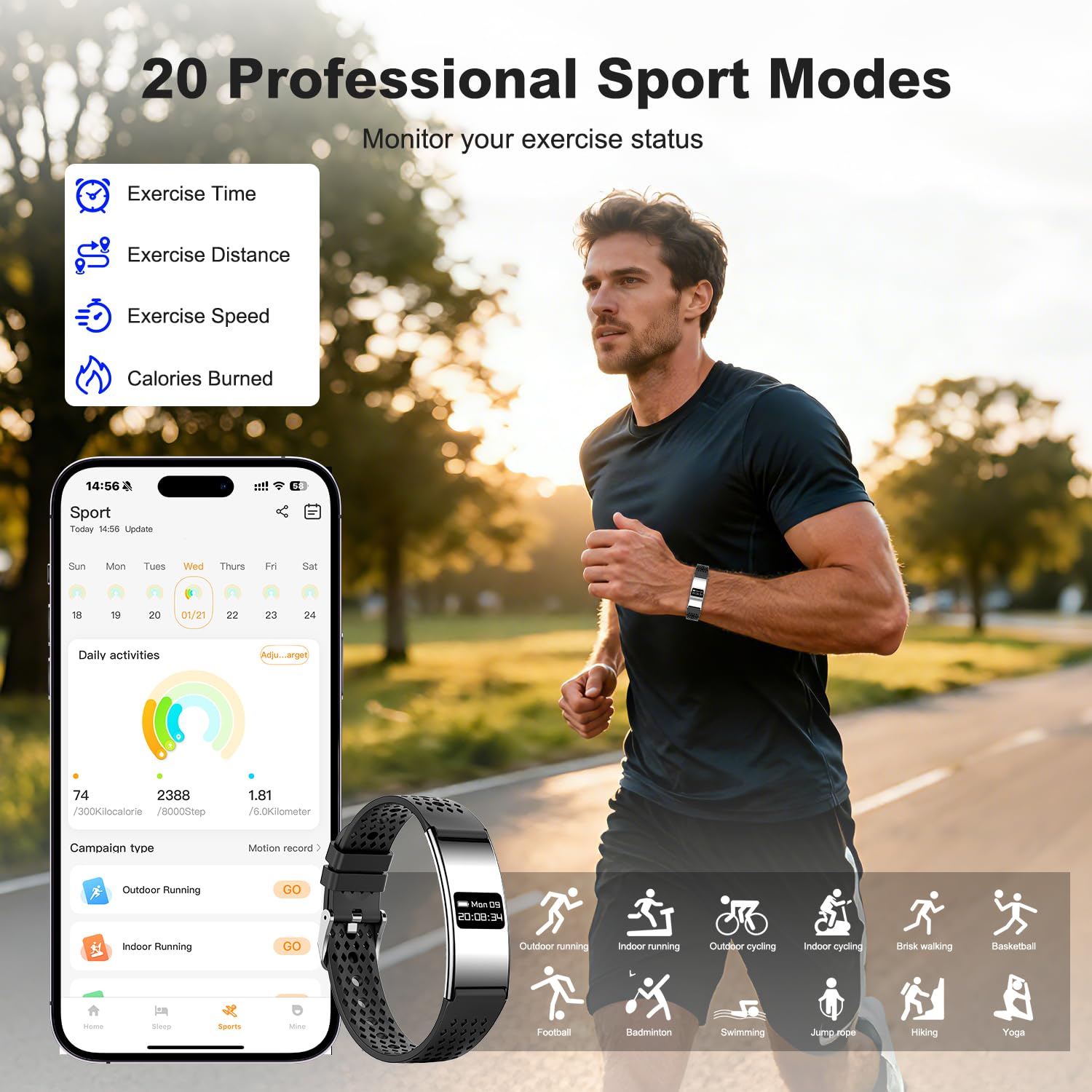 Smart Band, Pulsera de Actividad con Monitoreo del Sueño, Pulsera Inteligente Apoyo Frecuencia Cardíaca,Saturación de Oxígeno en Sangre, Múltiples Modos Deportivos, IP68