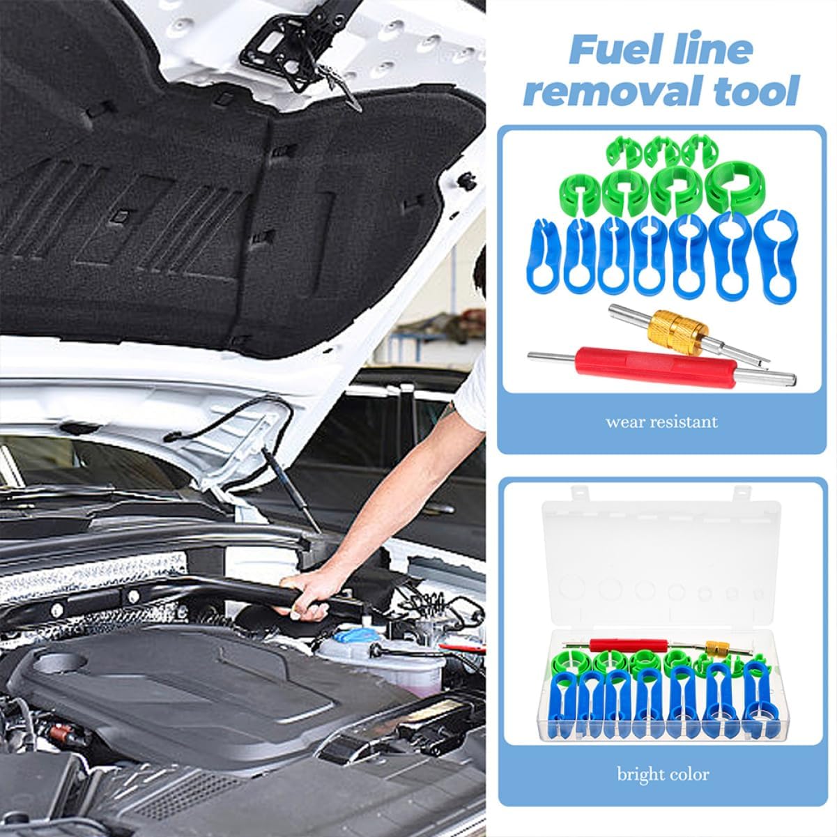 2sets Fuel Line Removal Tools Quick Disconnect Tool Kit for Automotive Systems Easy Disassembly Valve Core Remover Plastic Case for Fuel and Lines