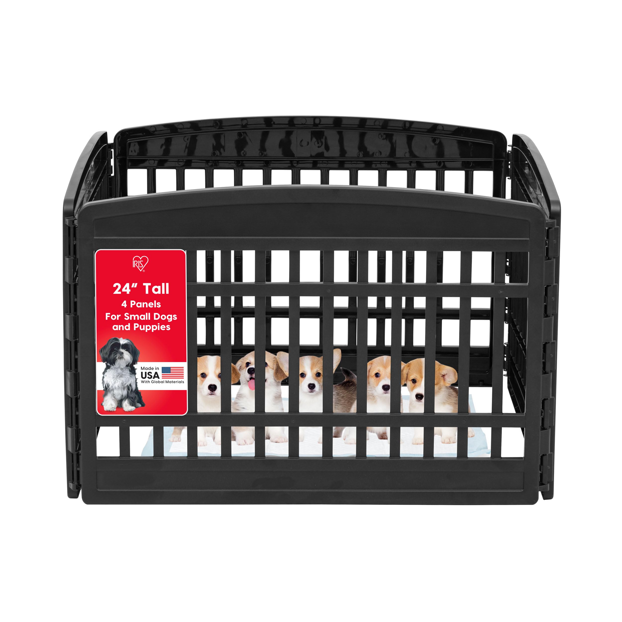 IRIS USA 24" 4-Panel Puppy Playpen, 35 x 35 x 24, Dog Playpen, Dog Play Pen Indoors, Pet Fence, Puppies/Small Dogs, Black