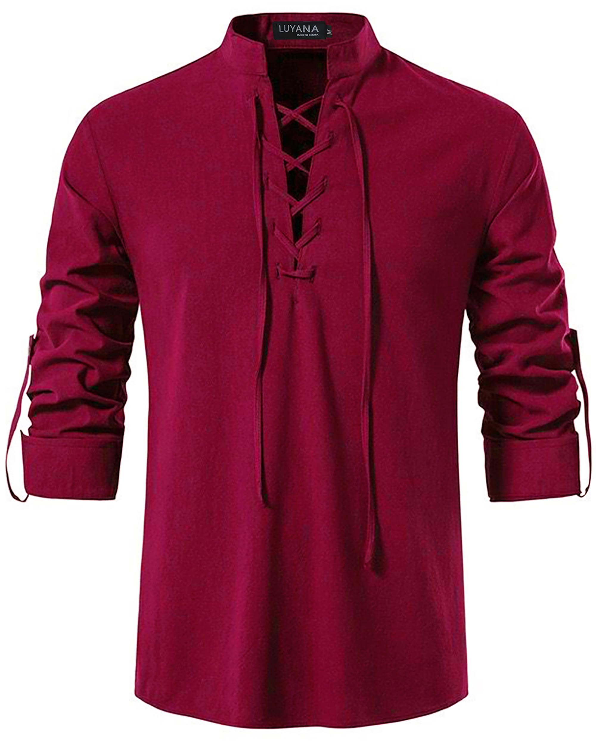 LUYANA Leinenhemd Herren Langarm Freizeithemd Ghillie Kilt Shirt