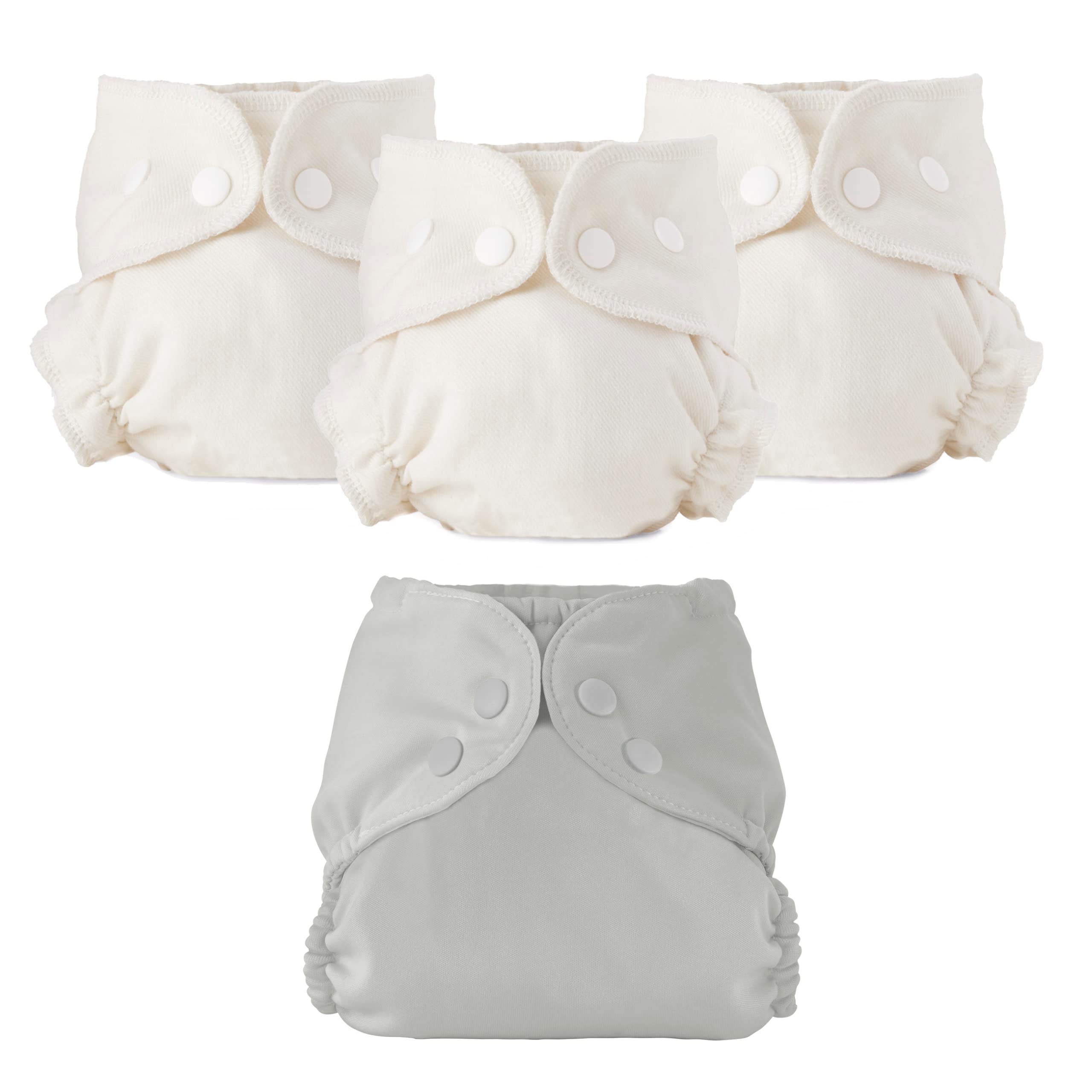 Esembly Set di pannolini in tessuto, 3 interni assorbenti organici e 1 copertura per pannolini riciclata impermeabile, pannolini riutilizzabili lavabili con chiusura a scatto, taglia 1 (3,2-7,7 kg),