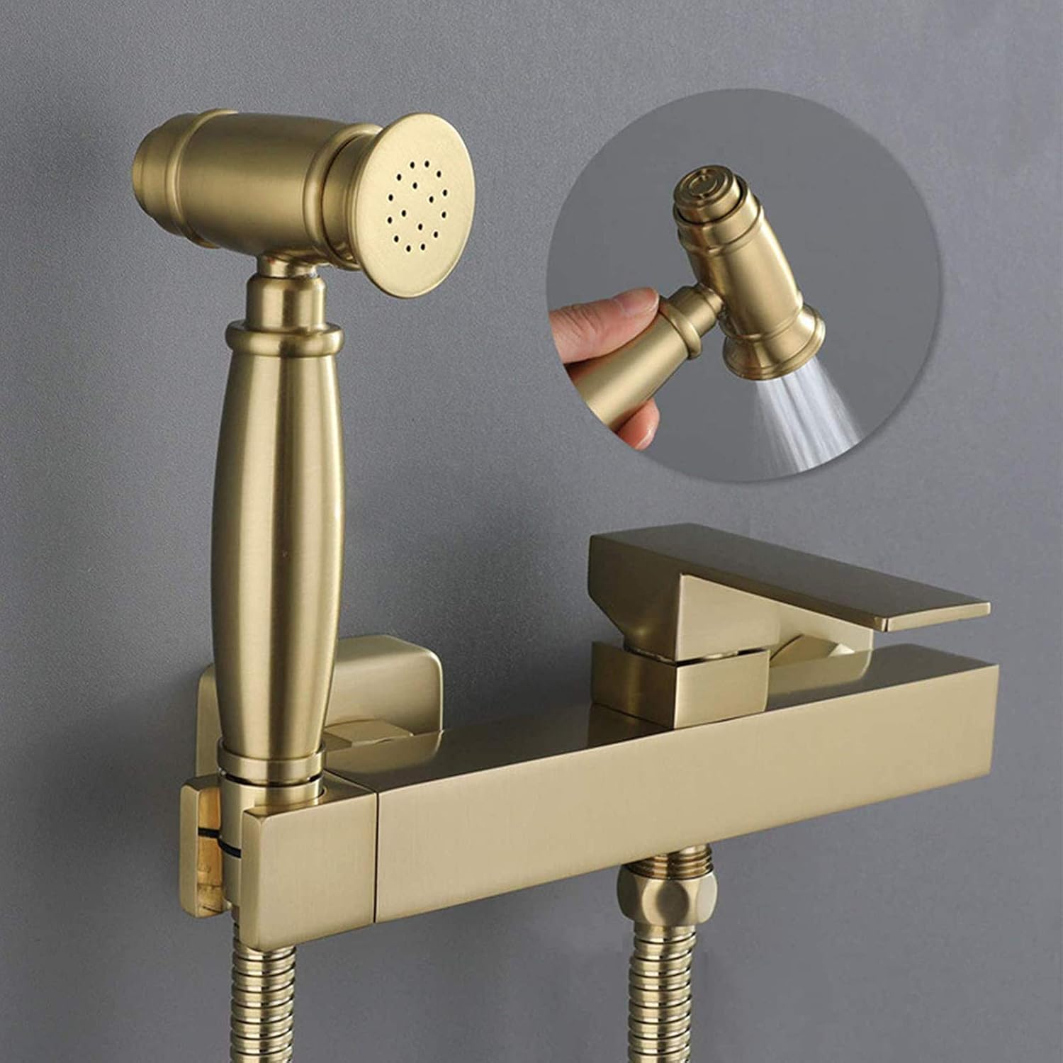 Brass Bidet Gold, Warm Mixer Strong Water Pressure Sprayer, Single Handle Wall Mount Bidet Toilet Kit, Hygienic Shower Sprayer Kit,