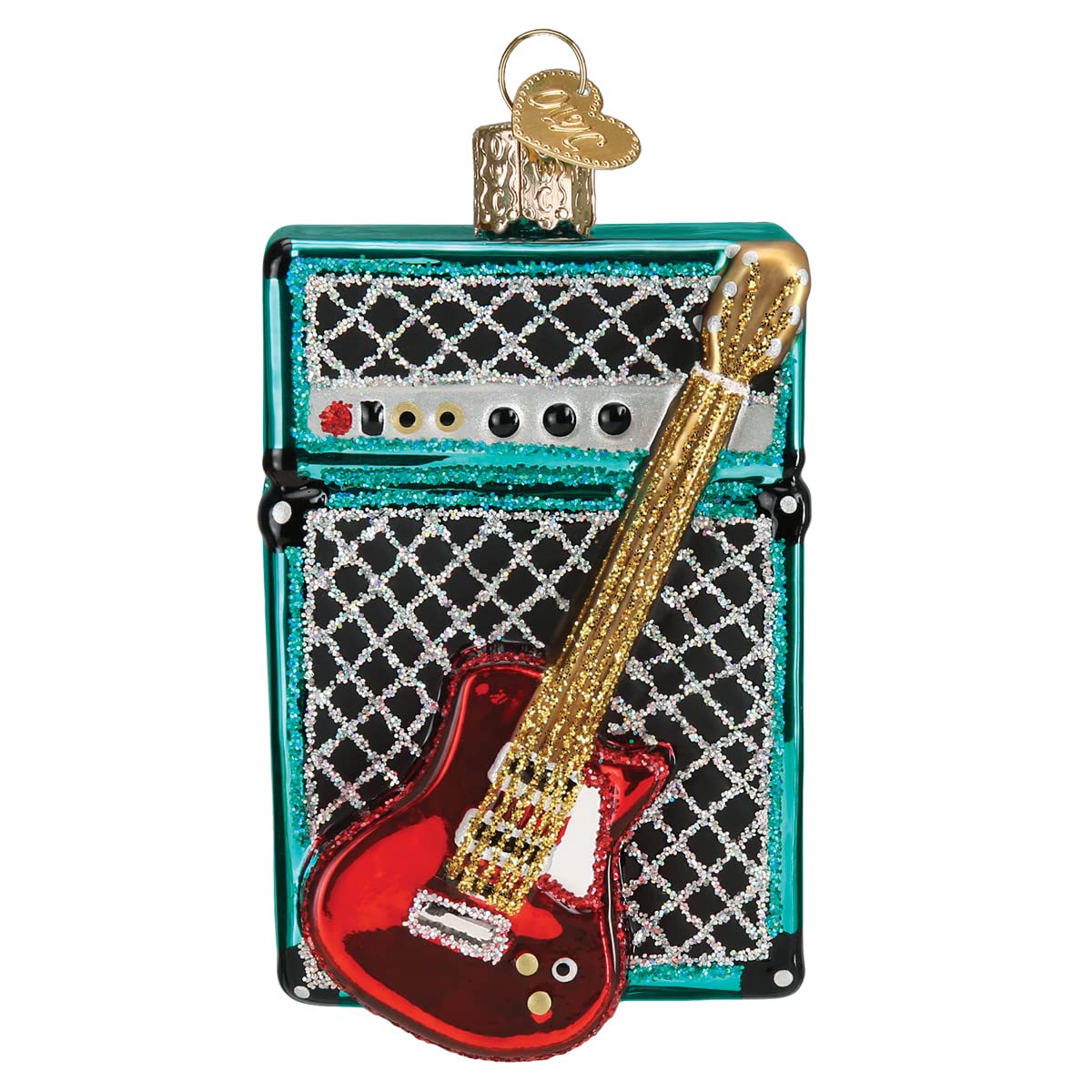Guitar & Amp Glass Blown Ornament for Christmas Tree, Handcrafted Holiday Decoration, Music Collection