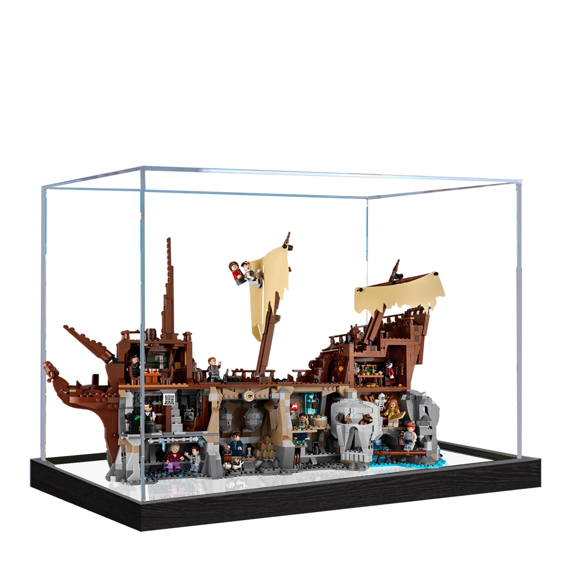 Acrylic Display Case for Lego 21363 The Goonies Pirate Ship Model, 3mm Dustproof Display Box, Display Case Compatible with Lego 21363 (Model Not Included) (Transparent 2MM+Mirror)