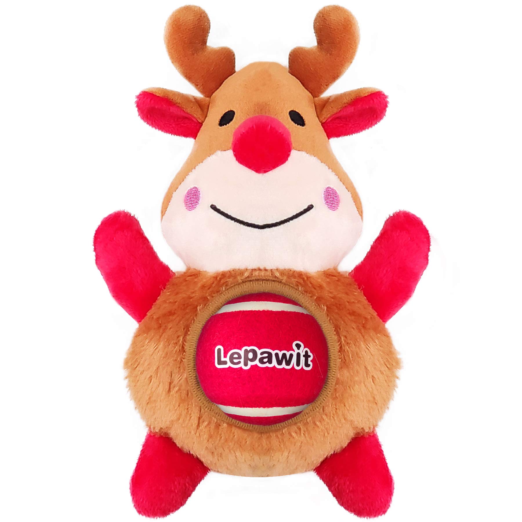 Lepawit Christmas Dog Toys, 2 in 1 Plush Squeaky Dog Toys for Medium and Large Dogs, Cute Reindeer & Detachable Ball, Interactive Outdoor Dog Training Toy, for Dogs
