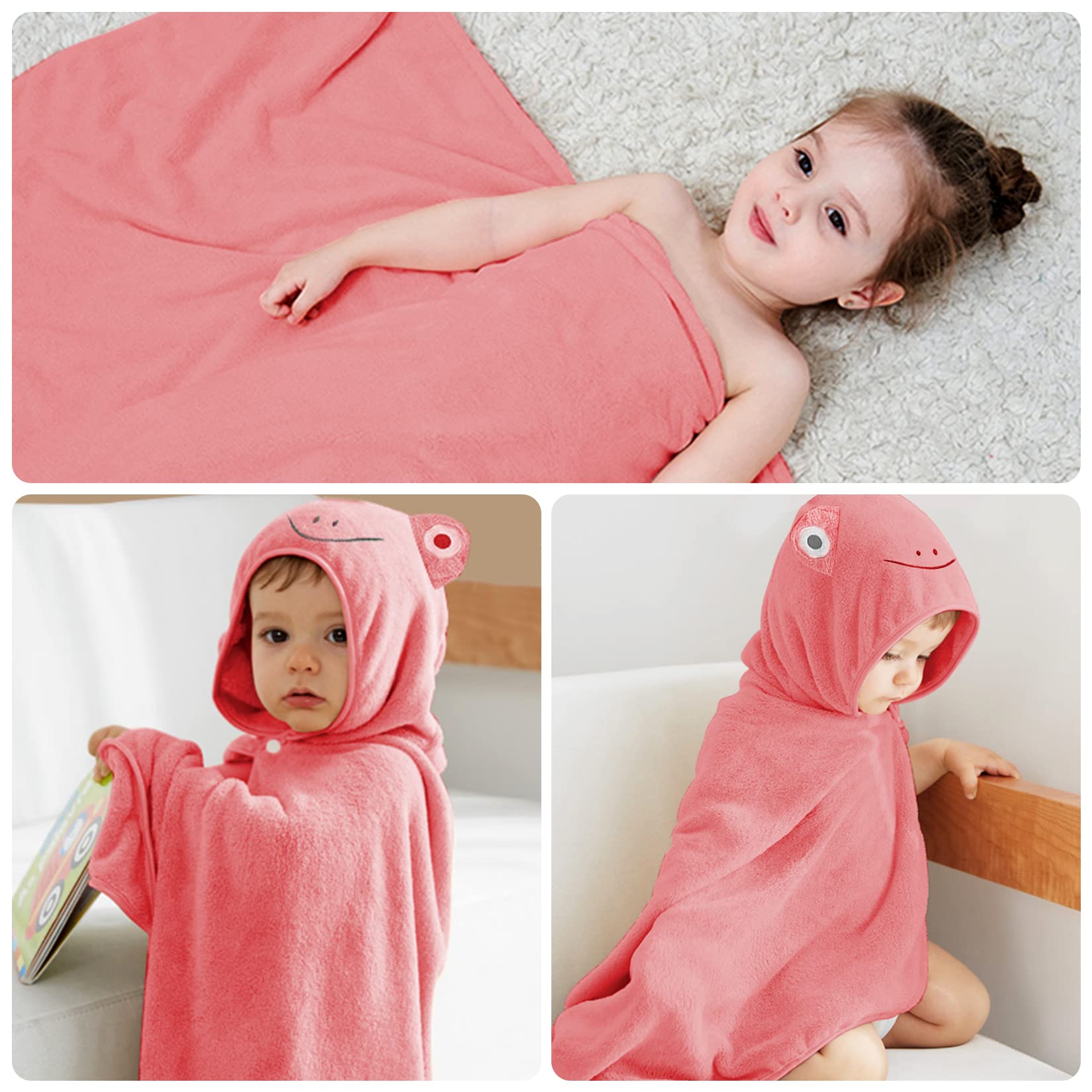 Baby-Badetuch mit Kapuze, Kleinkind-Badetücher, Decke für Neugeborene, saugfähiger Bademantel, Duschgeschenke für Jungen und Mädchen, 69,8 x 139,7 cm (rosa Frosch)