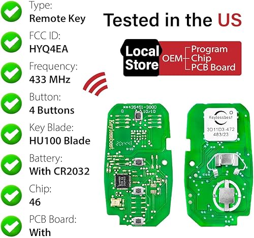 Miniatura 4 de Reemplazo para Chevrolet Volt Cruze Traverse Camaro Malibu Blazer Sonic Key Fob 2019 2021 2022 Control remoto HYQ4EA 4 botones 433MHz