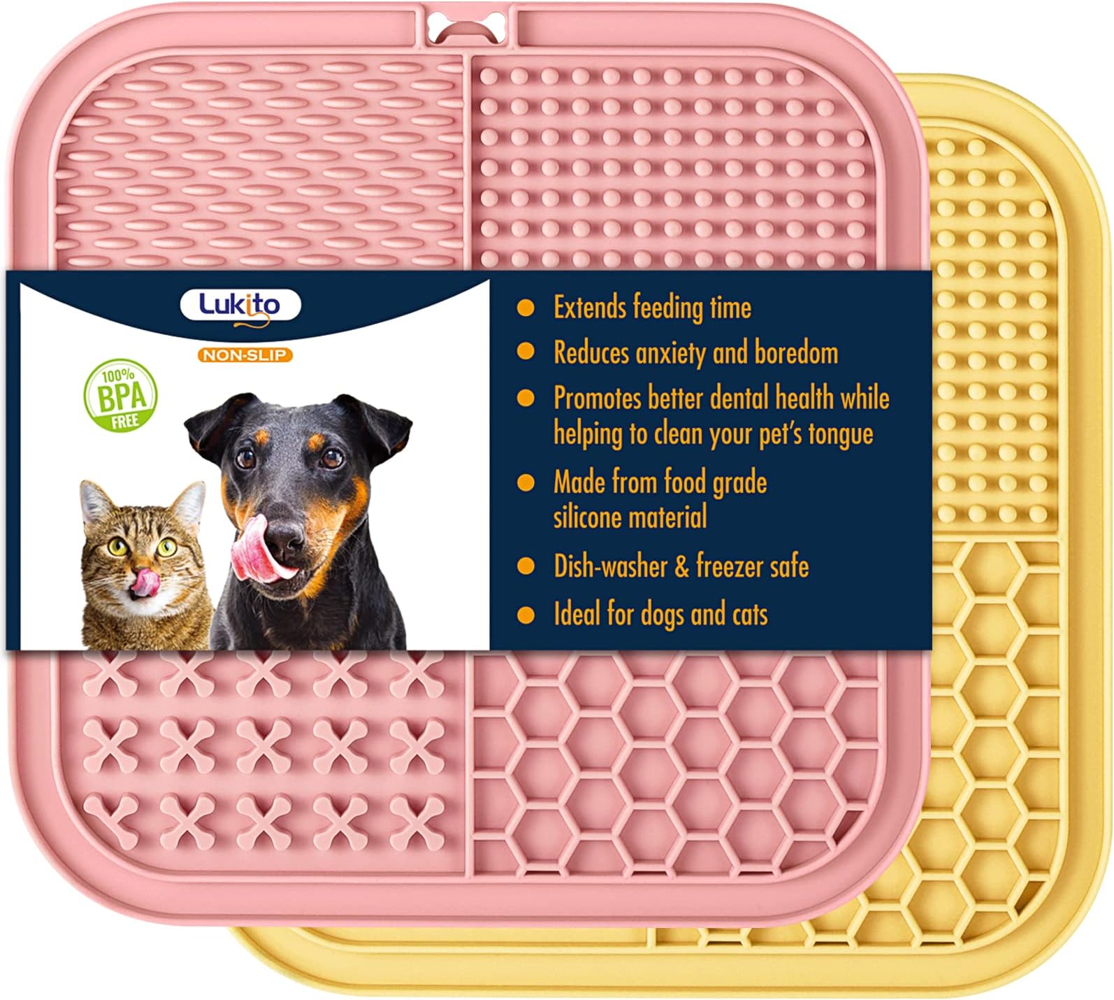 LUKITO Lick Mat for Dogs & Cats 2 Pack with Suction Cups