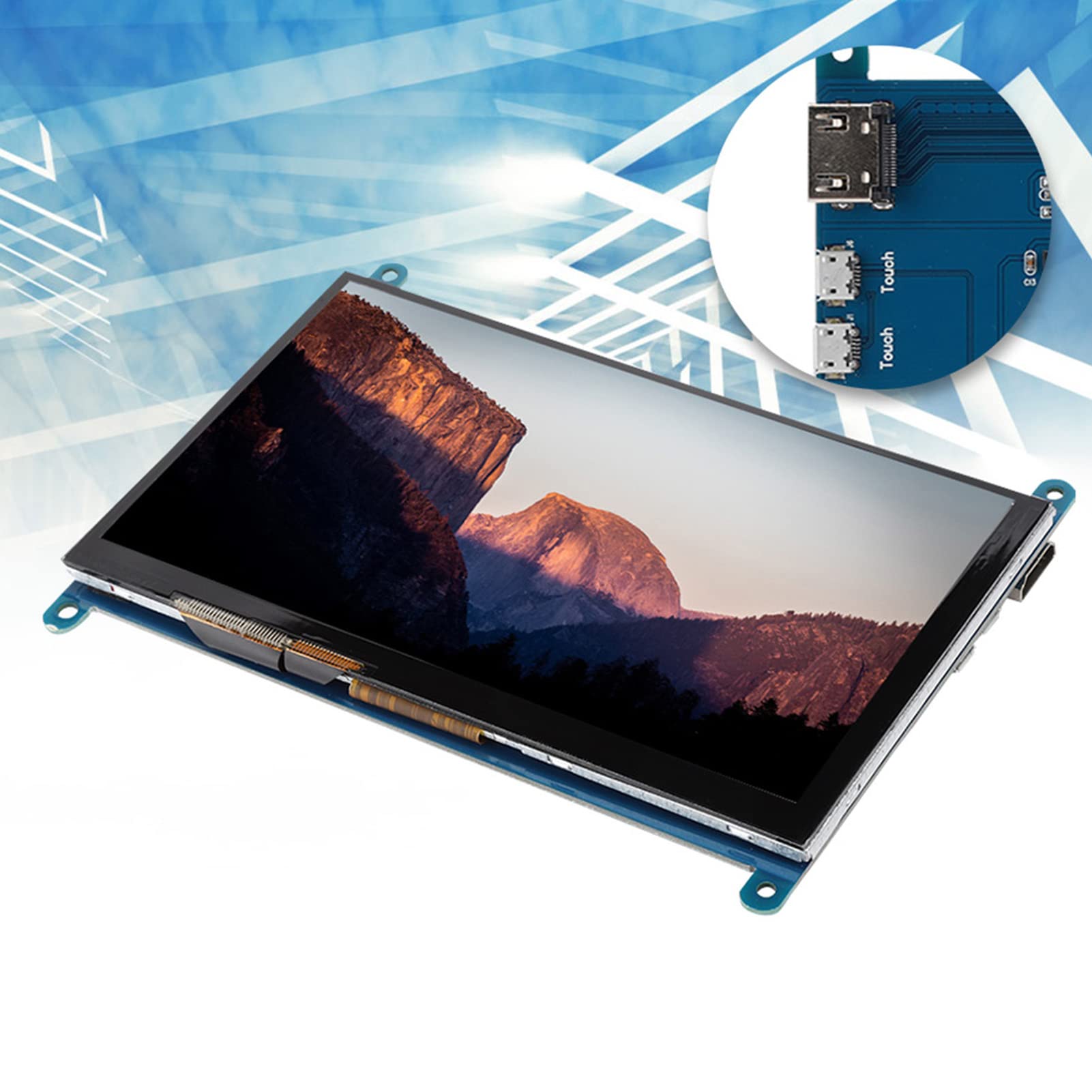 Monitor LCD 7 pollici 1024x600, Schermo di Controllo ad Alta Definizione Risoluzione Ultra HD Touchscreen capacitivo, Driver integrato Angolo di visione ampio Compatibile con dispositivi video HD