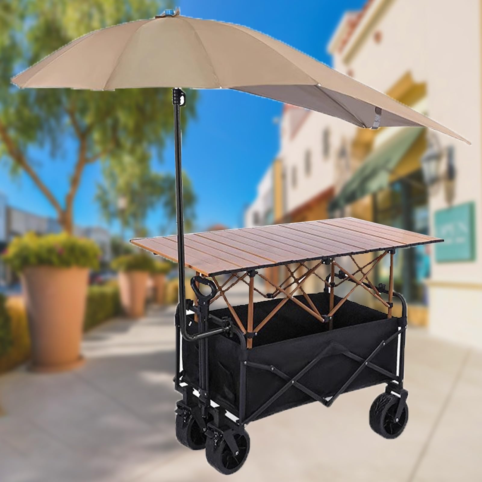 Chariot de Vente Présentoir de Confiseries, Snacks et Charcuteries, Stand de Marché Fermier en Plein Air pour Glaces, Chariot de Restauration Mobile Pliable(Table Width 89cm(35"))