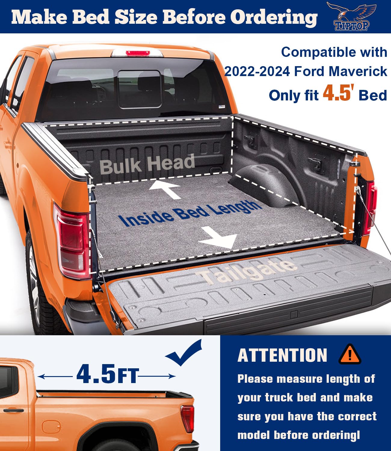 TIPTOP Soft Tri-Fold Tonneau Cover Truck Bed for 2022 2023 2024 2025 Maverick 4.5ft Bed (54.4