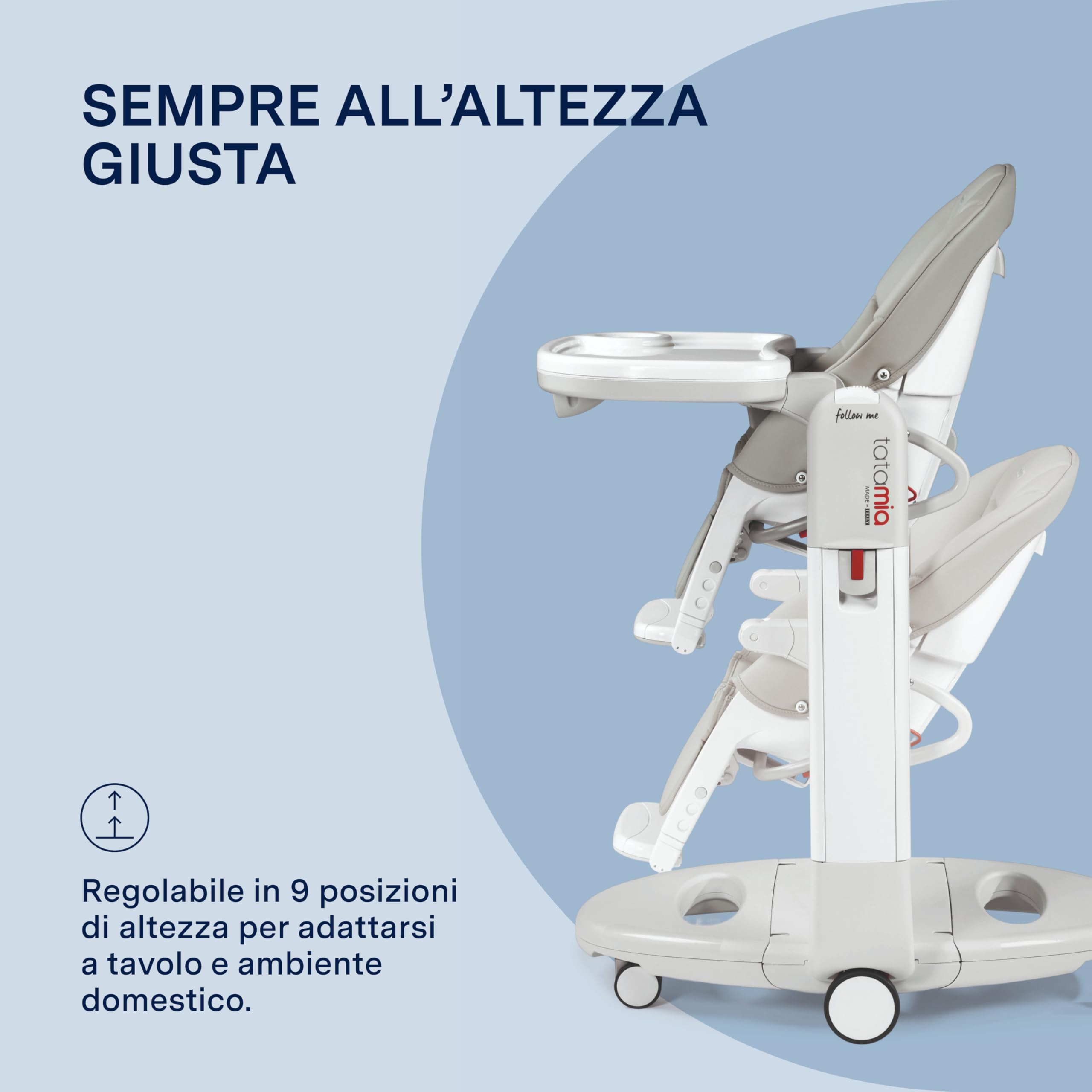 PEG Tatamia Follow Me Seggiolone Pappa 3 in 1 dalla Nascita: Seggiolone, Sdraietta e Dondolo, 9 Altezze, Doppio Vassoio, 6 Ruote, Pieghevole, 0–3 Anni (0–15 kg), Ice